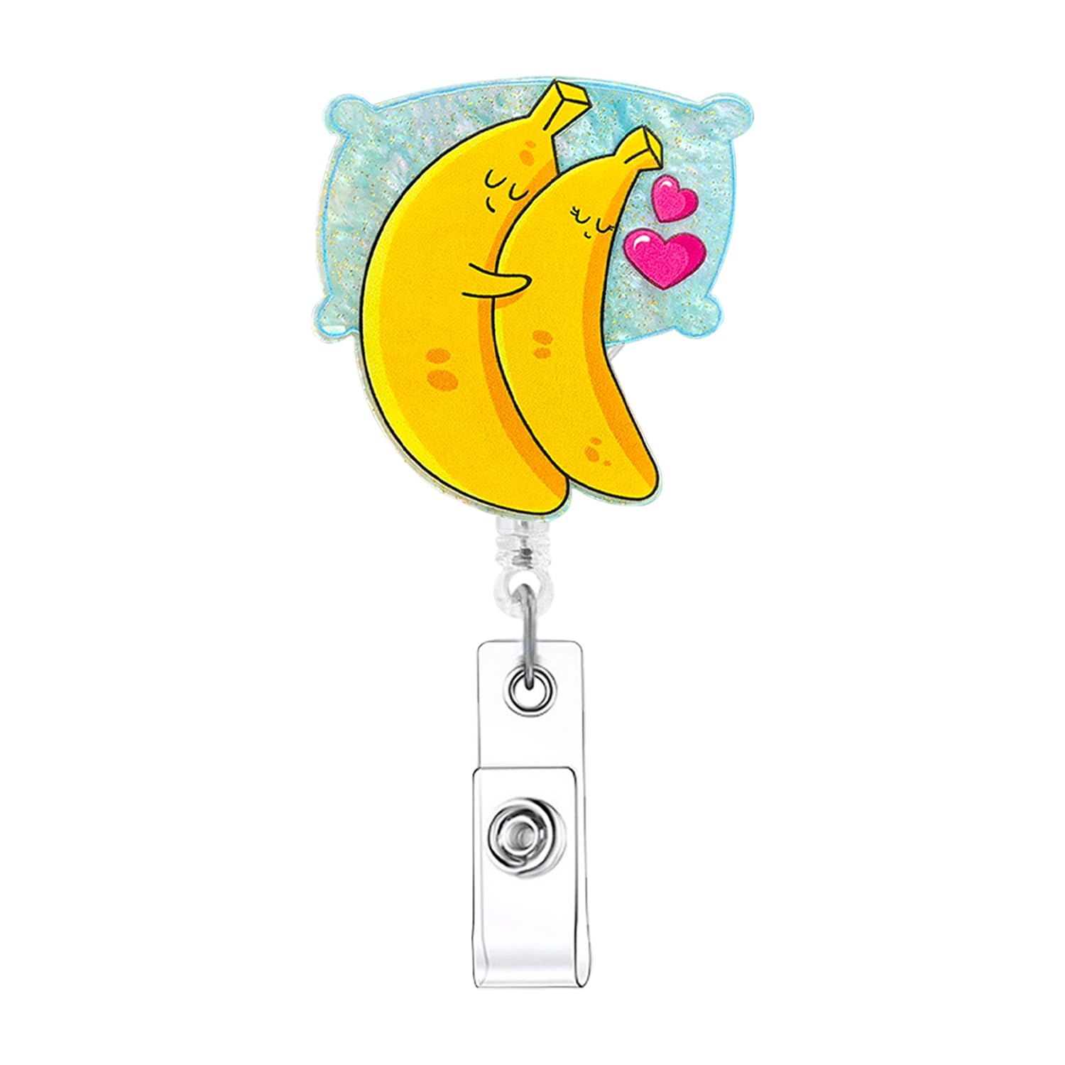 Funny Valentines Badge Reel 360° Swivel Alligator Clip Nurse Badge Clip with Banana Pink Heart Design Scalable Badge Holder for RN CNA LPN MA Nursing Student Doctor Teacher Office Workers 1Pcs