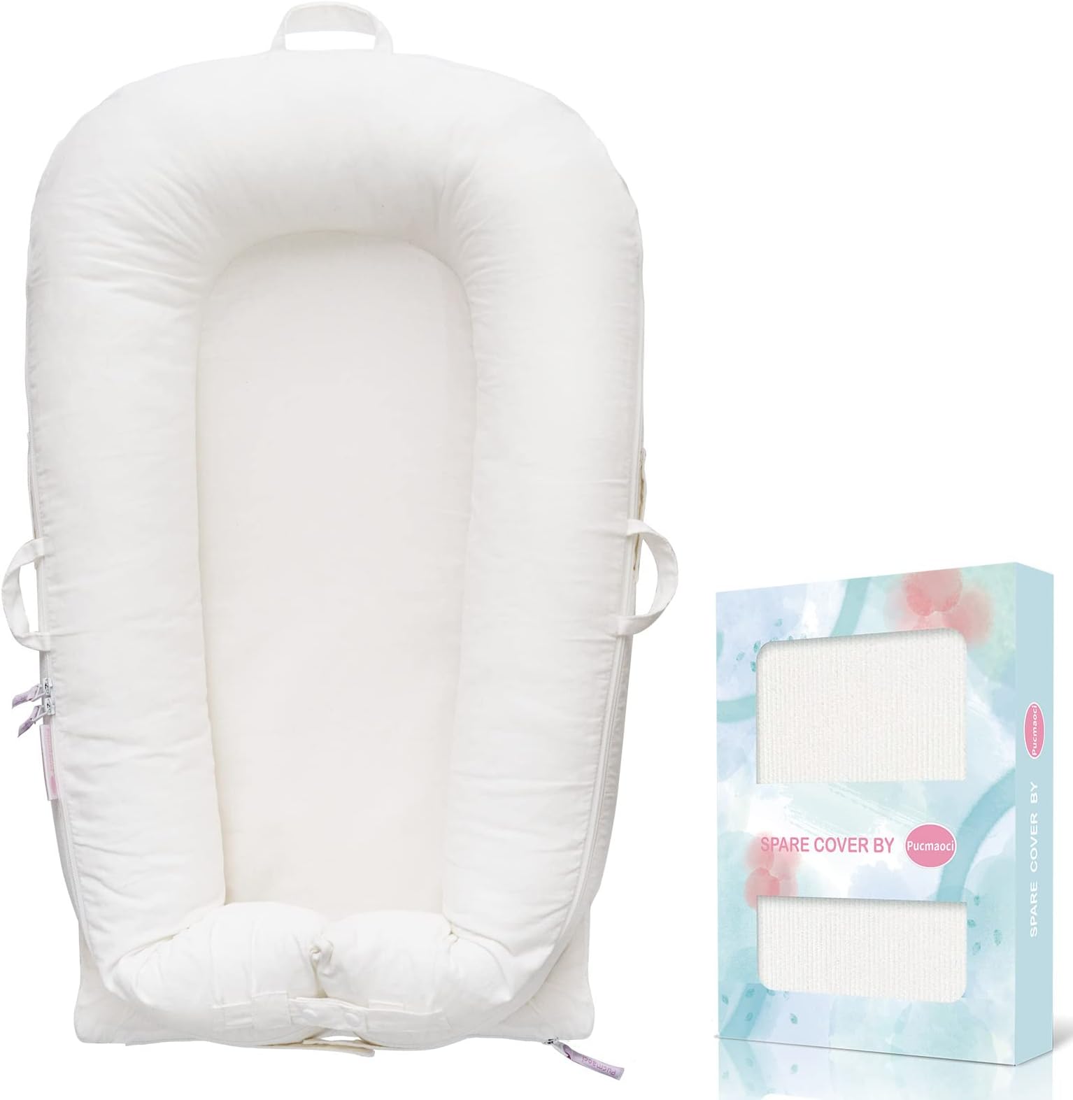 Corduroy Baby Lounger Cover for Dockatot Deluxe + | 100% Cotton Hypoallergenic Newborn Premium Quality Spare Cover(Cover Only) (White)