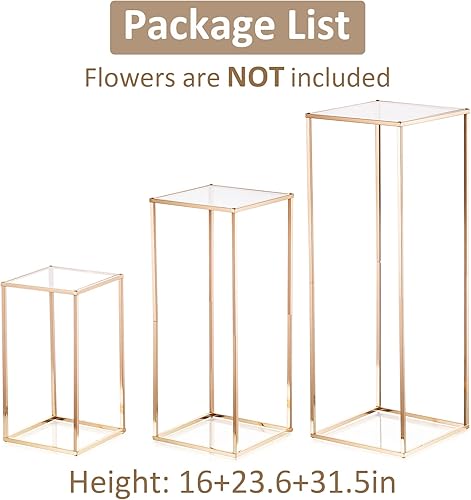 Miniatura 8 de Sziqiqi Centros de mesa de boda para mesas, soporte de flores de metal alto, decoración para bodas, fiestas, jarrones geométricos dorados para