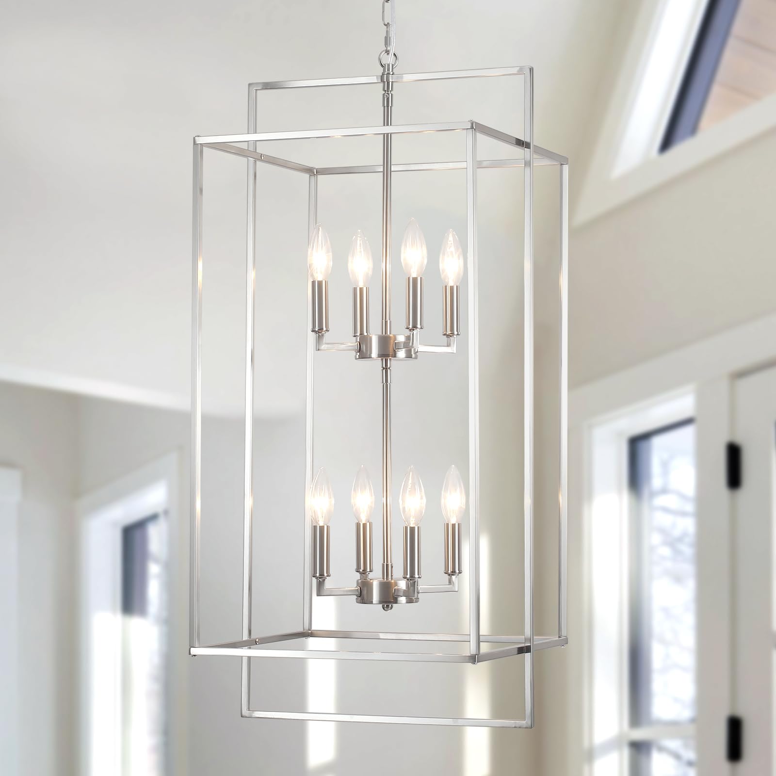 Photo 1 of QAREHL 8-Light Lantern Chandelier, Brushed Nickel