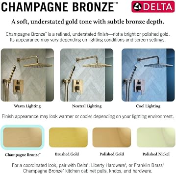 Delta Faucet Albion 14 Series Single-Handle Shower Faucet, Gold Shower Trim Kit with 4-Setting In2ition 2-in-1 Dual Hand Held Shower Head with Hose, Champagne Bronze T142855-CZ-I (Valve Not Included)