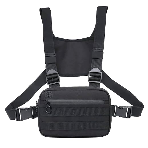 Muserise Chest Bag for Men, Hands Free and Lightweight Chest Rig Bags, Outdoor Water Resistant Chest Pack For Walking, Running, Fishing, Cycling, Hiking (Black)