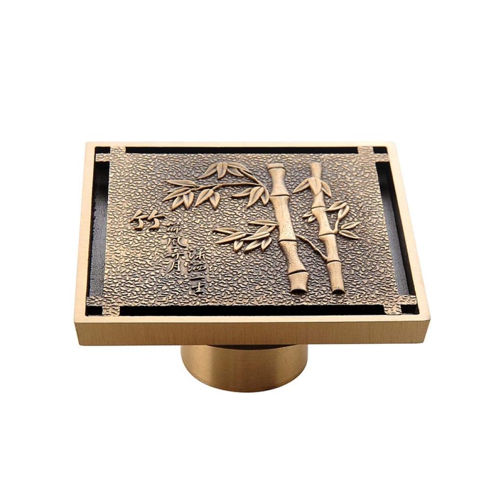 Desagüe de Suelo Redondo, 1 Unidad, de Cobre y latón, 10 cm, Cuadrado, con diseño Floral Tallado, Tapa de desagüe Invisible, antiolor, 9 (22)