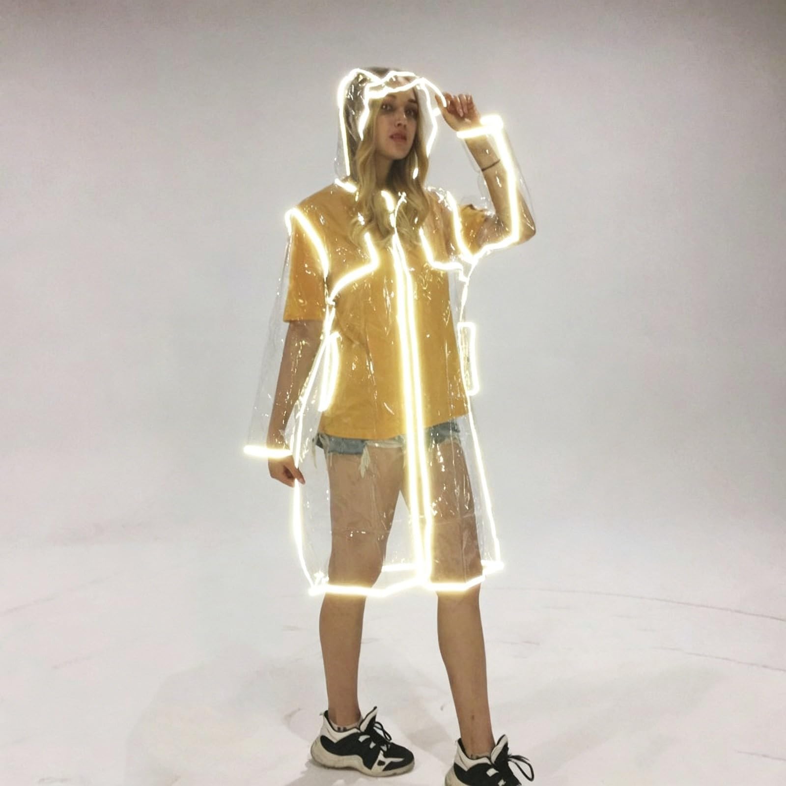 Poncho Pluie ImperméAble,VêTements De Pluie Transparents avec Bords RéFléChissants DuréE IdéAle pour Le Cyclisme Et Les Voyages en ExtéRieur ÉQuipement Respirant pour Une Visibilité Nocturne Optimale