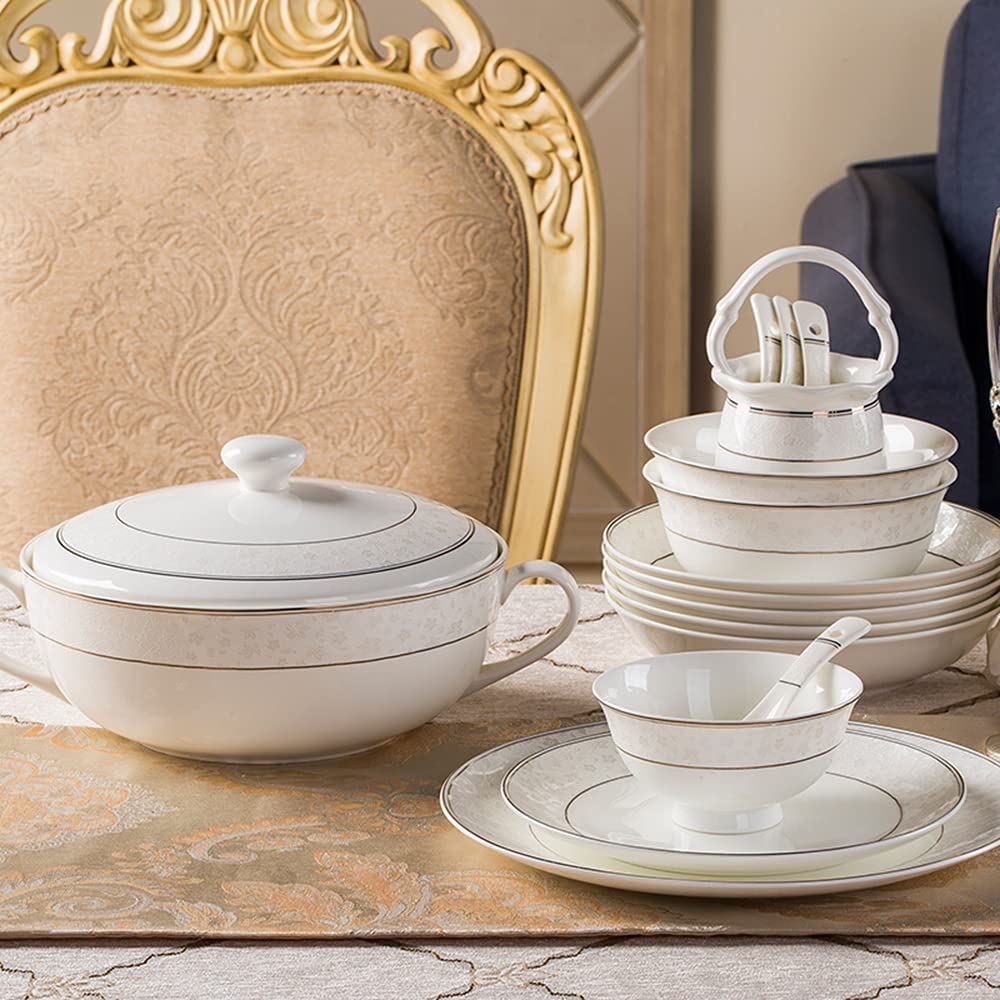 60-częściowy zestaw wysokiej jakości porcelanowej zastawy stołowej Luksusowy zestaw talerzy i misek Chińskie złote zdobienia stołowe, odpowiednie na rodzinne kolacje i przyjęcia