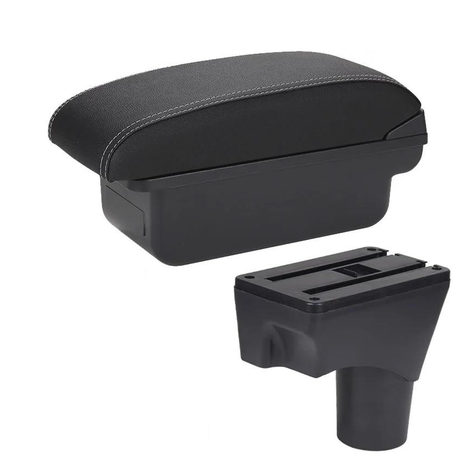 REOKIP Car Armrest Box Arm Storage Box For Nissan For Sunny For March For Micra K13 2010-2018 2019 2020 2021 2022 Car Arm Rest Box(Black white NOUSB)