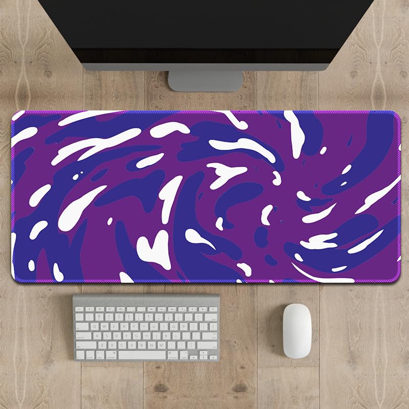 Treer Grote Muismat Met Genaaide Randen - Abstracte Vloeibare Stijl XXL/XL/L - Gaming Met Antislip Basis - Geschikt Voor Kantoor en Thuis (900 x 400 mm, Blauw Paars
