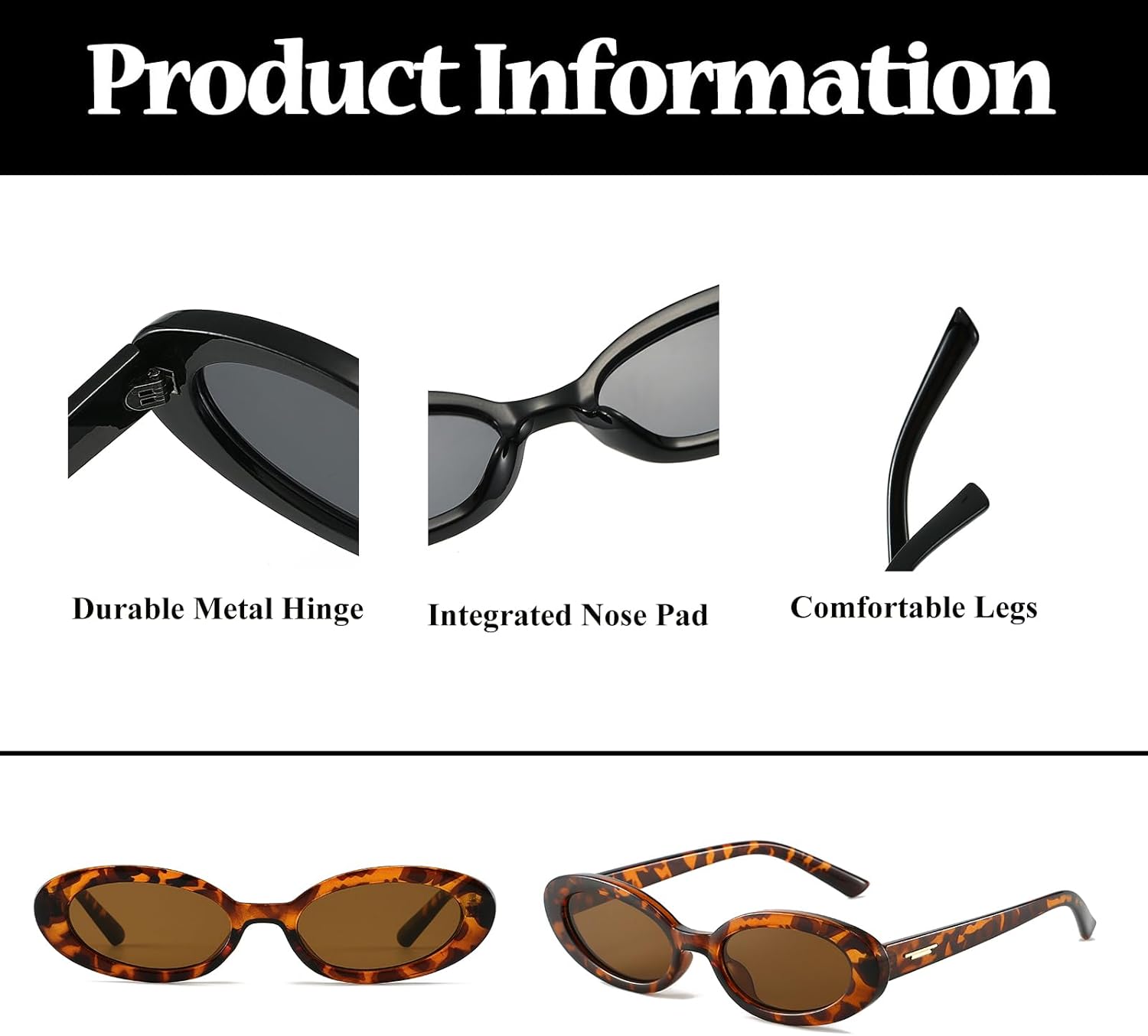 LJCZKA Retro Oval Sunglasses for Women Trendy Small Face Sunglasses 90s Vintage Shades Fashion Cat Eye Sun Glasses - Image 5