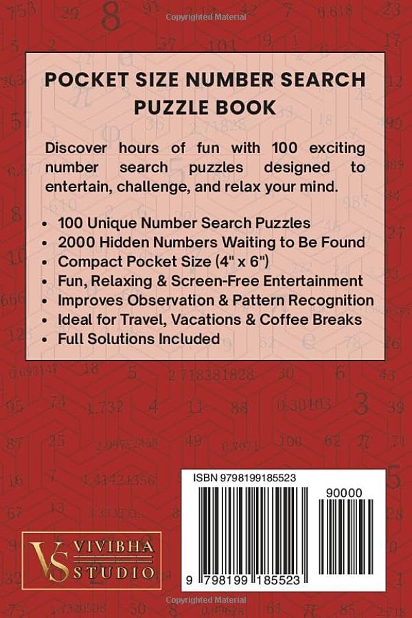 Pocket Size Number Search Puzzle Book: 2000 Hidden Numbers Across 100 Fun Puzzles | Mini Compact 4" x 6" Travel Size Brain Challenge for Adults, Teens & Puzzle Lovers | Includes Solutions image 3