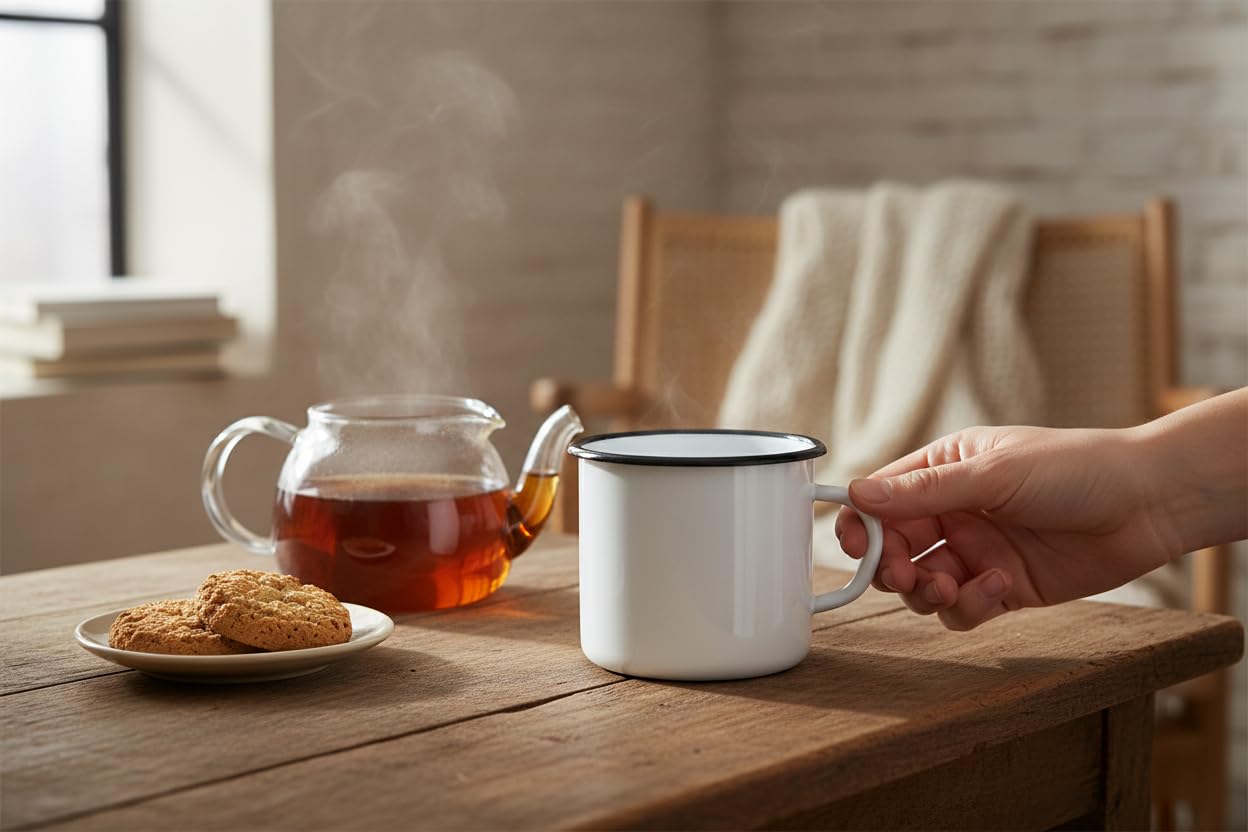6 Tazas de Metal esmaltado - 250 ml - Blancas