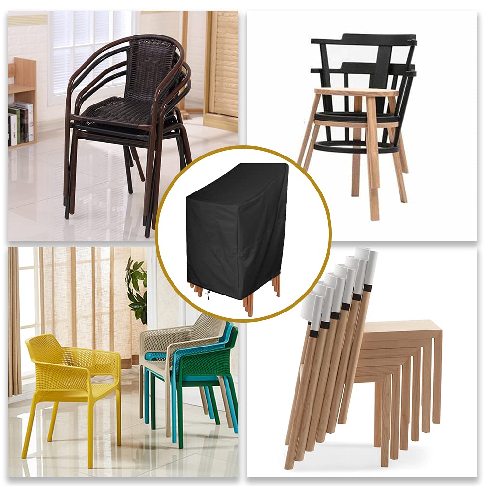 COOSOO High Back Stackable Chair Cover Patio Waterproof Chair Storage Bag Outdoor Furniture Cover Lounge Deep Seat Protection with Windproof Elastic for Garden Black