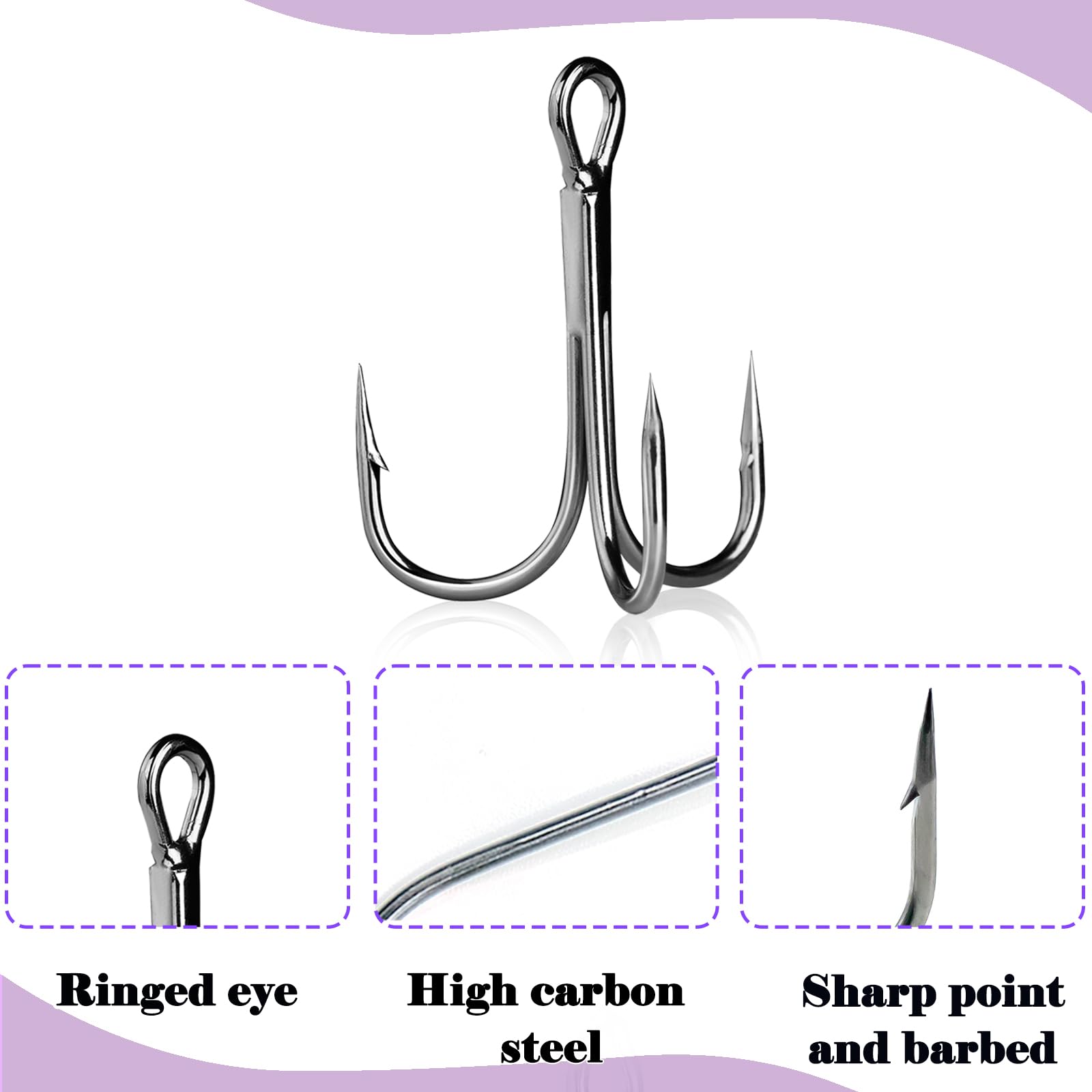 Natufish Fishing Treble Hooks 25Pcs Triple Hook Silver/High Carbon Steel/Sharp Barbed for Link Split Rings on Hard Lures Freshwater Saltwater(Size 14#)