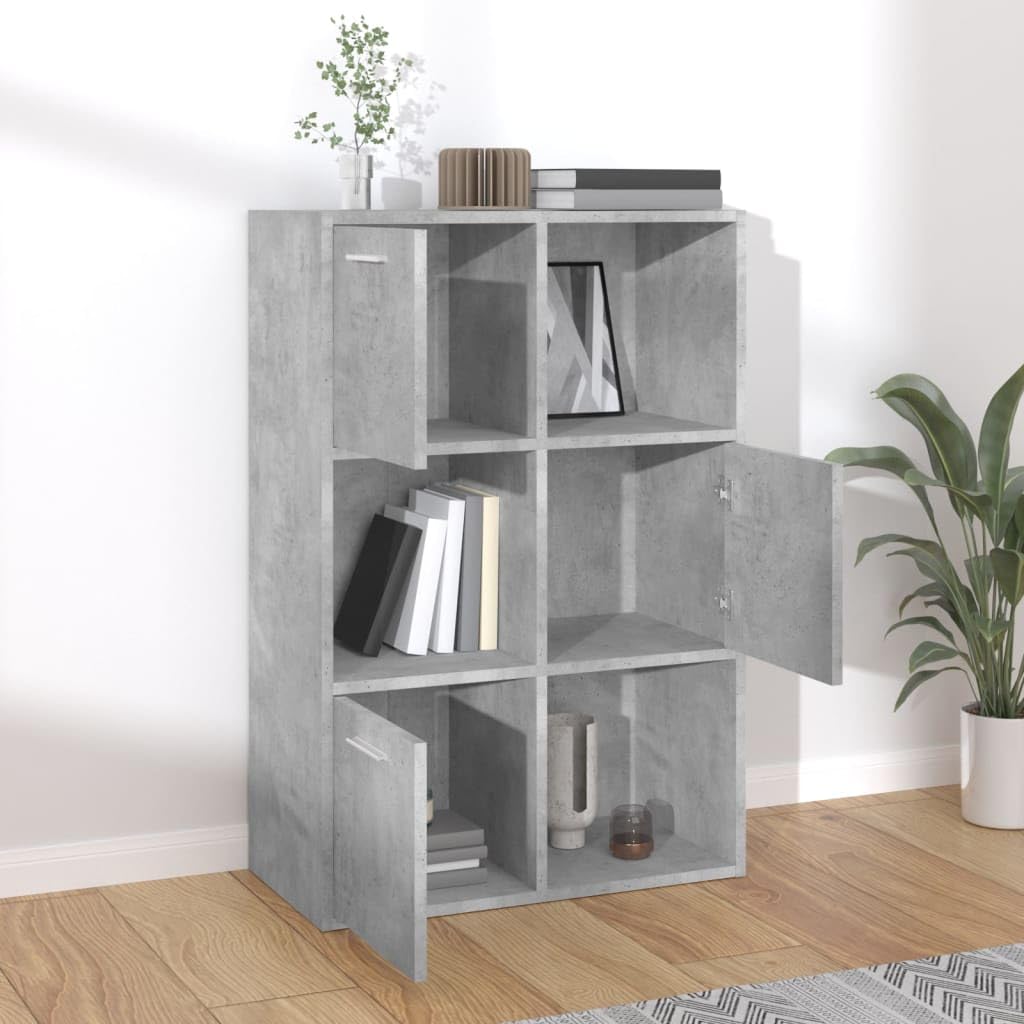 Libreria con spazio di archiviazione, pratica libreria, organizzatore cubo, armadietto portaoggetti grigio cemento, 60 x 29,5 x 90 cm, in legno di legno, adatto per soggiorno, camera da letto