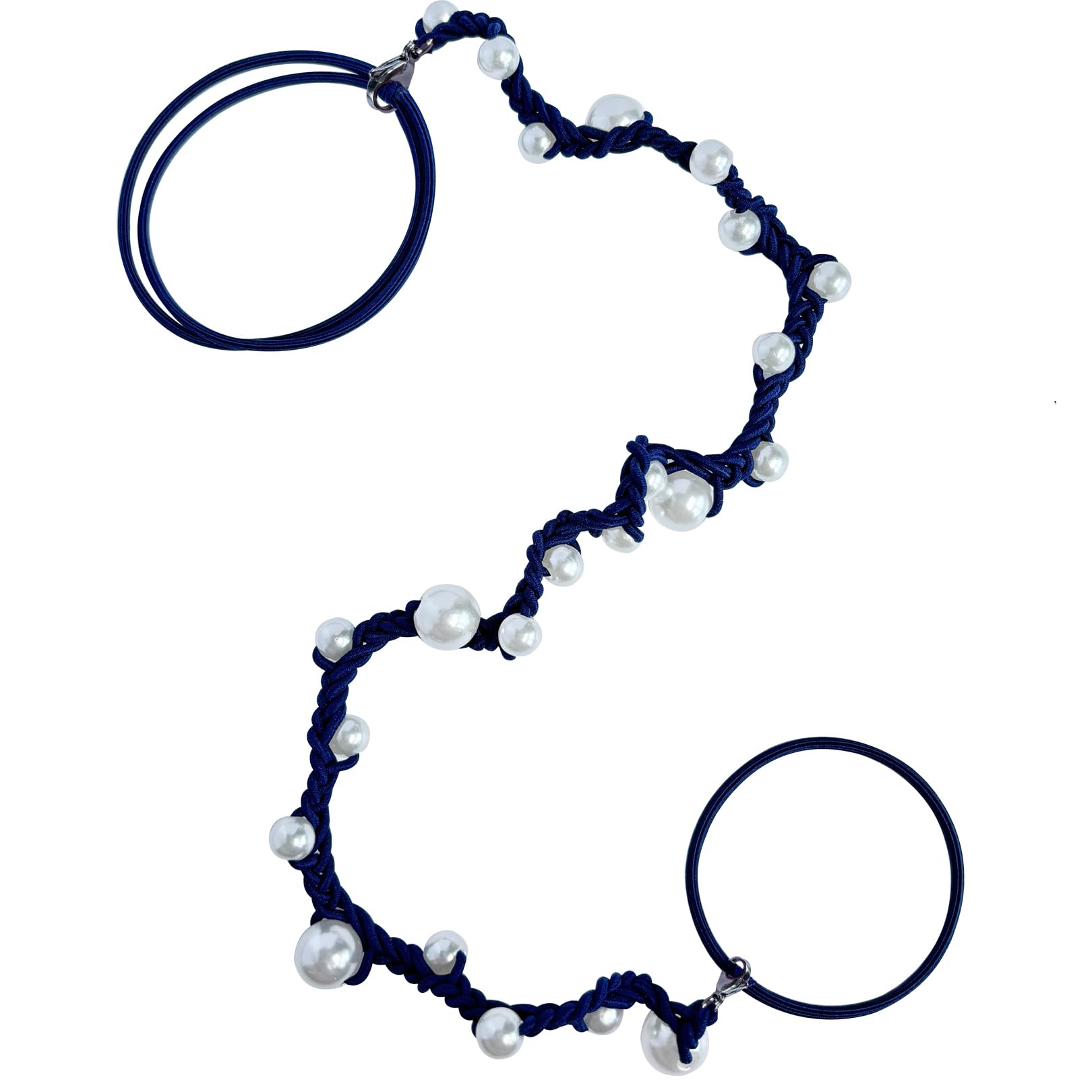 Cute Pearl Hair Ties for Women 16" Hand Braided Sport Ponytail Holders Long Pony Tail Wrap for Workouts, Daily Use, Beach,Swim,Surf,Diving Tangle Free