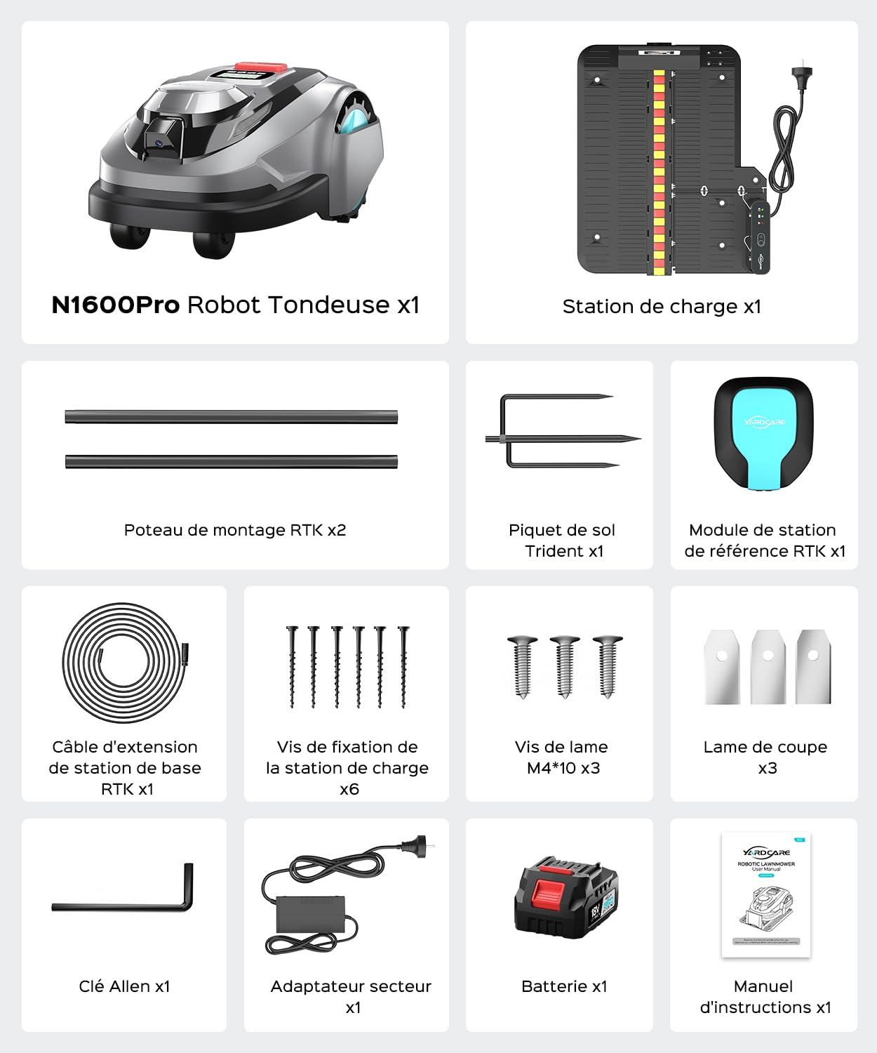 YARDCARE N1600PRO – Robot Tondeuse sans Fil périphérique avec Navigation RTK & Vision IA, pour Jardins Jusqu’à 1600 m² (Tonte systématique en U, Gestion Multi-Zones, réglage de la Hauteur Via app)