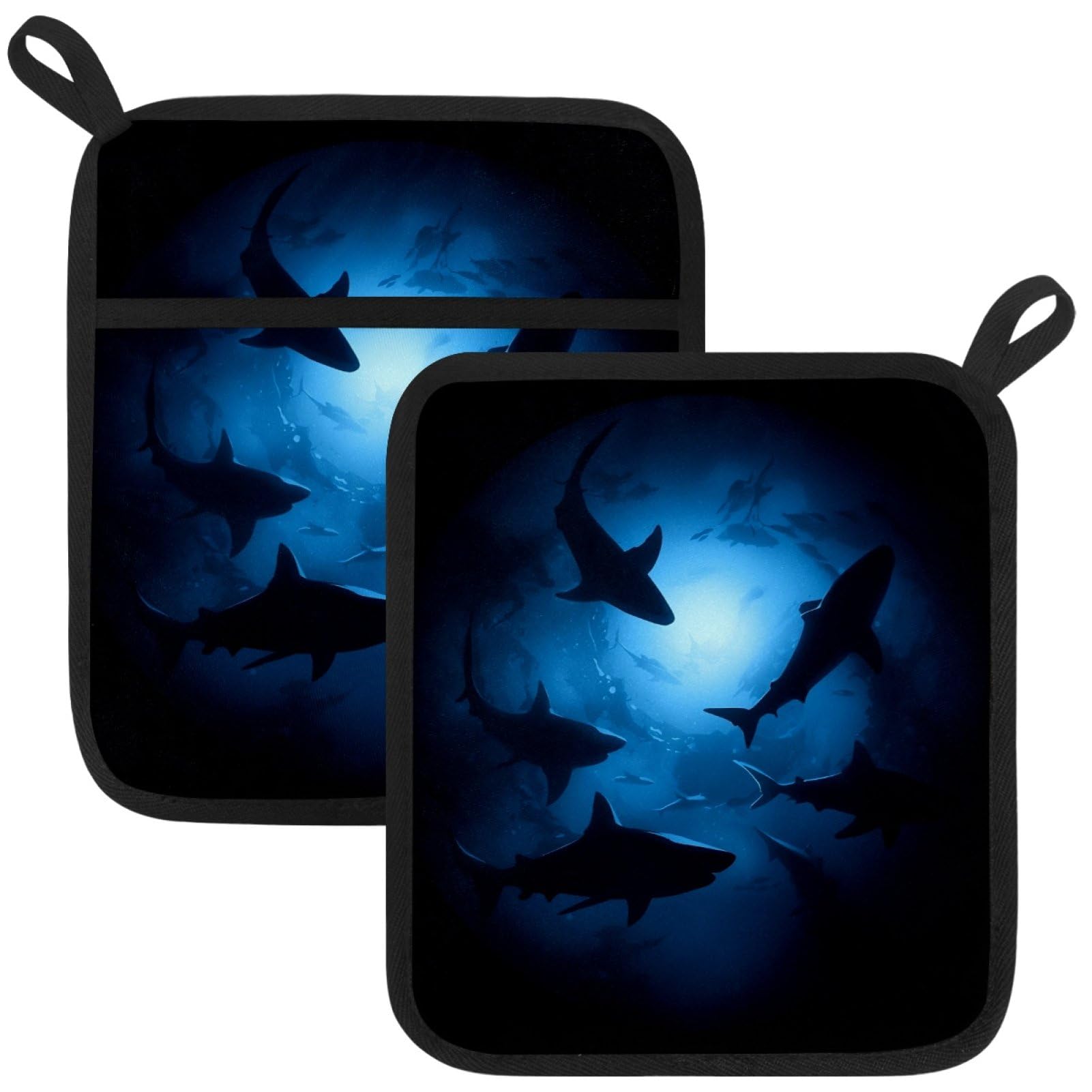 VAPOKF Shark Kitchen Hot Pot Holder, Pot Holders Heat Resistant Pot Holder with Pocket Heat Resistant Trivets for Hot Pans Cotton Pot Mitts for Kitchen Cooking Baking