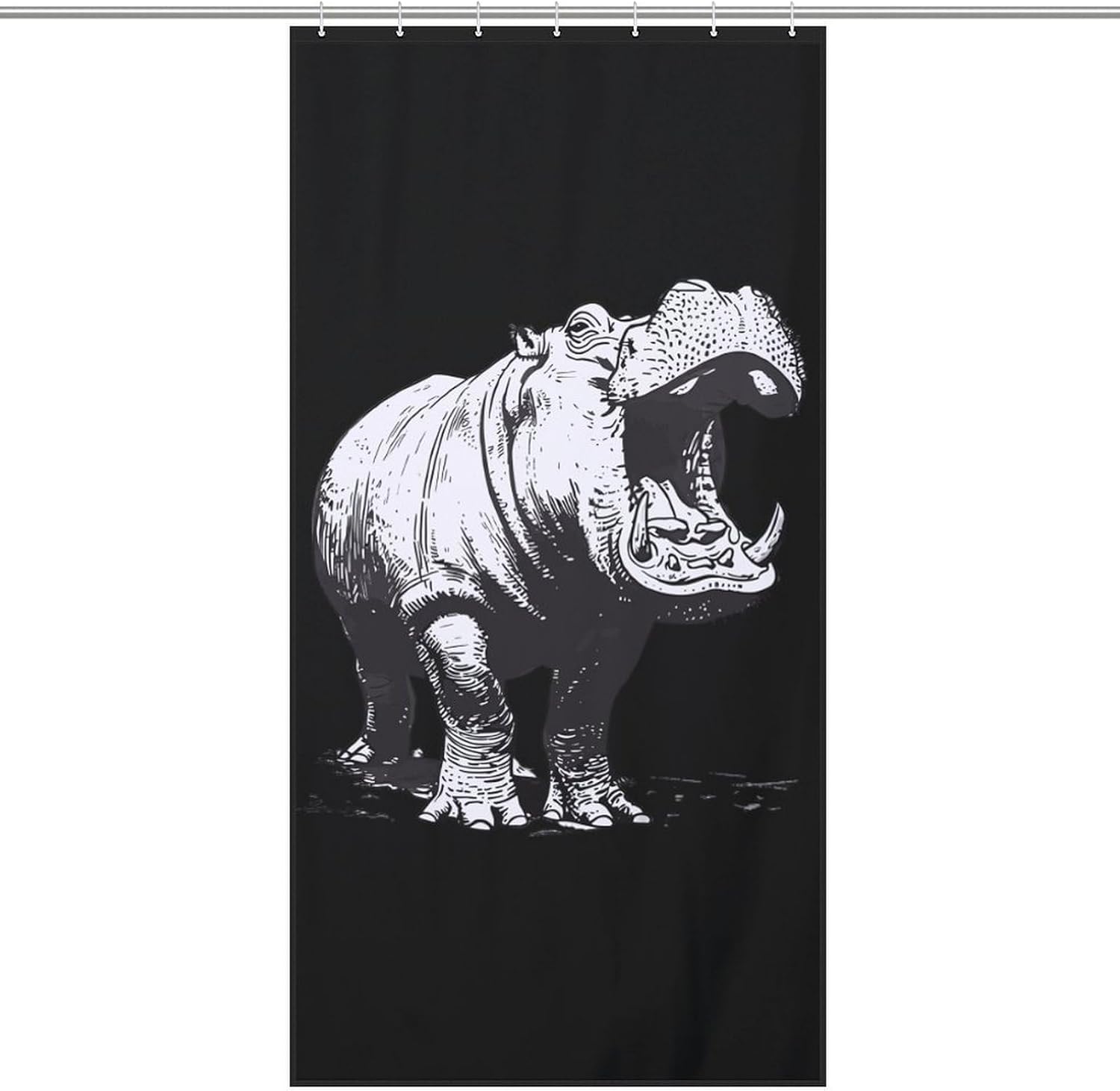 Hippo Print Funny Shower Curtains Washable Bath Curtain Liner with Hooks for Bathroom Bath Tubs 36x72Inch（92x183cm）