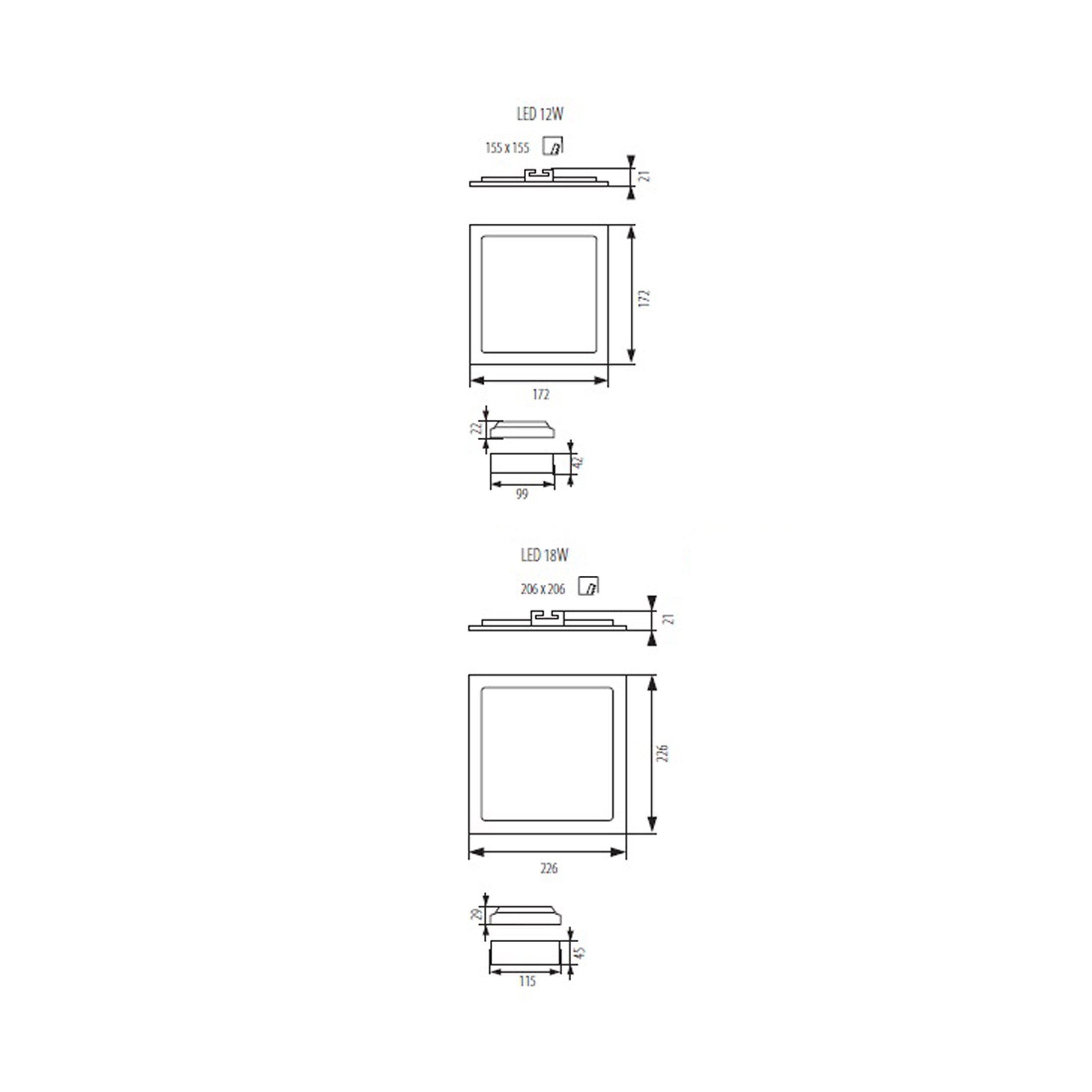 Pannello LED Da Incasso Quadrato 12W, 174x174 Mm, IP44, Luce Bianca Calda 750 Lm, Alluminio, Per Soffitto E Bagno, Con Driver Incluso