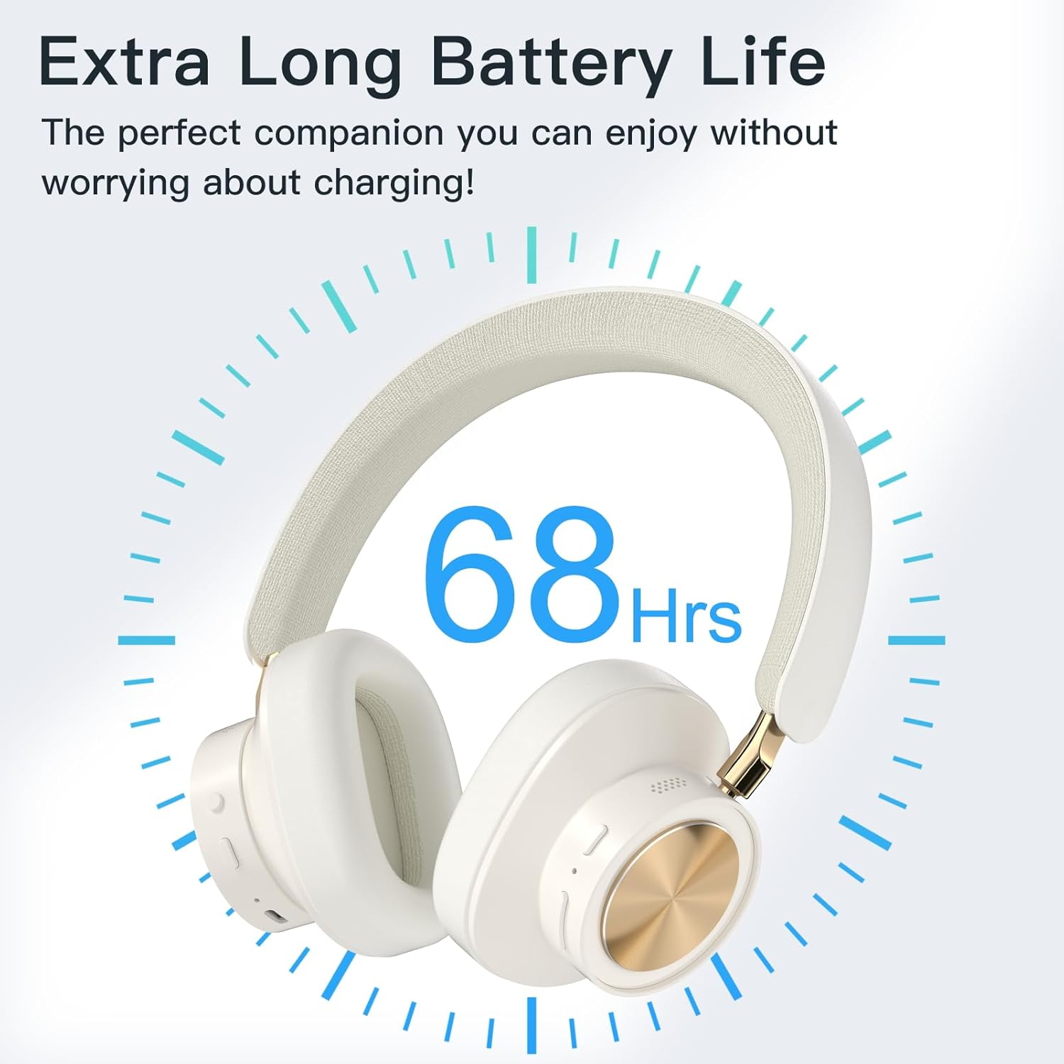 ZIHNIC Active Noise Canceling Headphones, Wireless Over Ear Bluetooth Headphones, Hi-Res Audio, Prolonged Battery Life, Deep Bass, Comfortable Foam Ear Cups-Beige