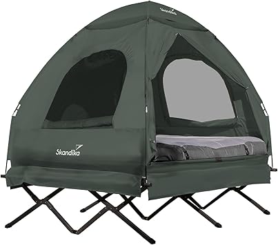 Skandika Tältbädd för 2 personer | tältsäng, upphöjd campingsäng, uppblåsbar luftmadrass, vattentät, utomhusfältsäng, upp till 160 kg | 4-i-1 fisketält, sängtält, karpstol, fältsängäl...