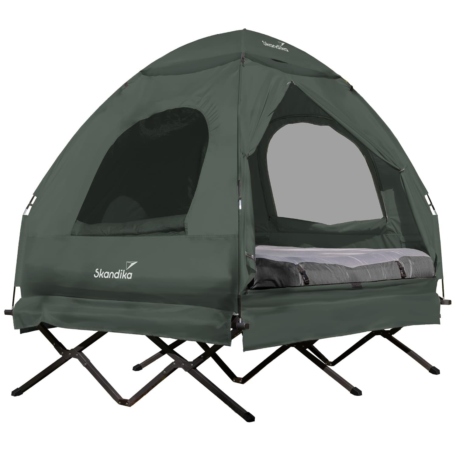 Skandika Zeltliege Haug für 2 Personen | Zelt Bett, erhöhtes Campingbett, aufblasbare Luftmatratze, wasserdicht, Outdoor Feldbett, bis 160 kg | 4in1 Angelzelt, Bettzelt, Karpfenliege, Feldbettzelt