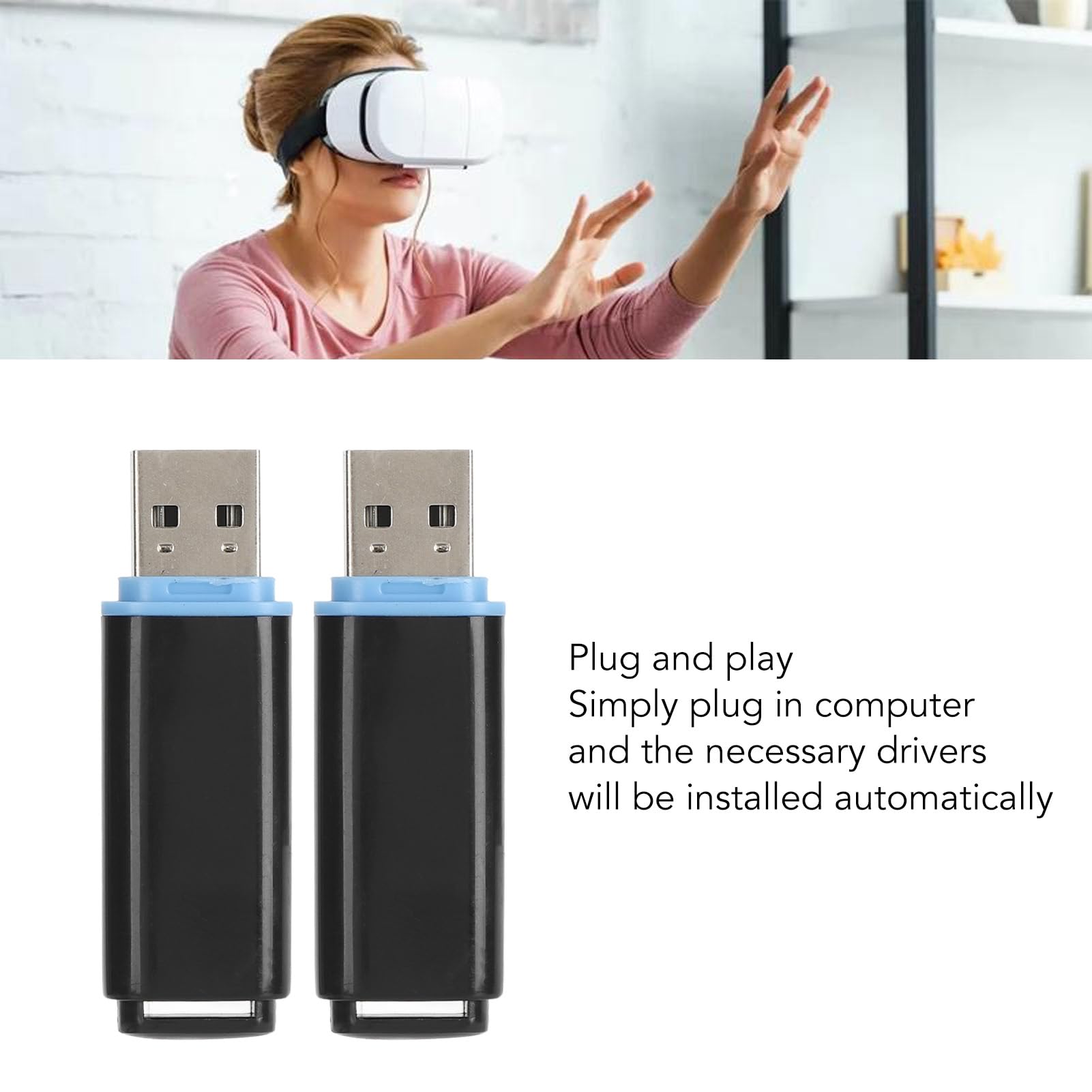 Receptor Dongle USB VR de 2 Uds, Receptor Inalámbrico Plug and Play para Controlador de índice de Válvula, Rastreador Vive (con Cable de Extensión USB) (Black)