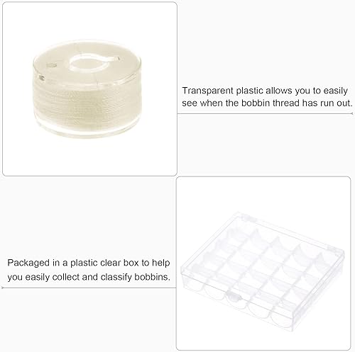 Miniatura 4 de HARFINGTON Juego de hilos de bobina preenrollados tamaños estándar con caja de 25 compartimentos para bordar y máquina de coser, color beige claro