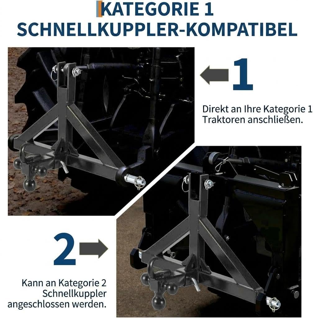 GarveeTech 3-Punkt-Anhängerkupplung Kat 1 4,5t, Traktor Ackerschiene