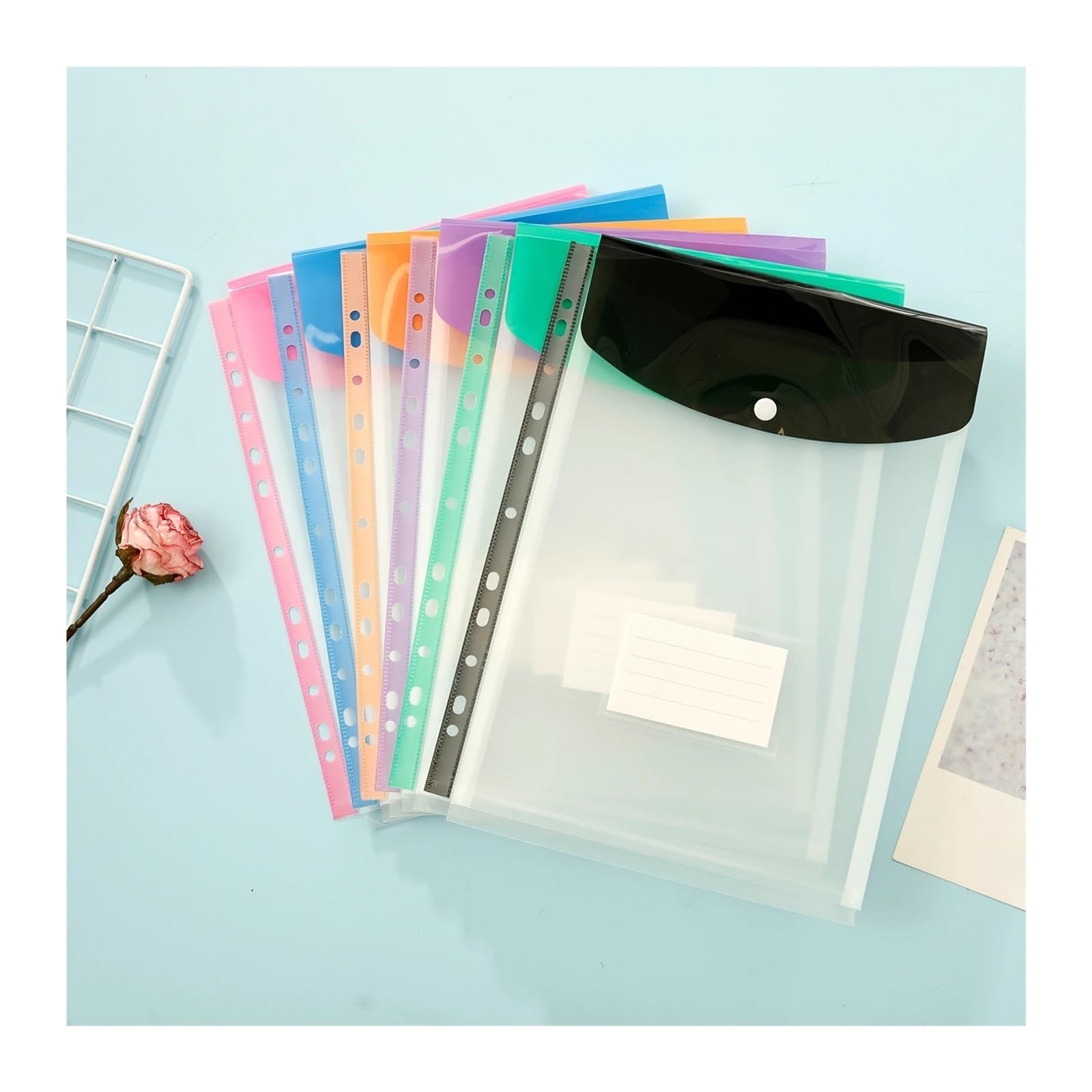 Cartelline Trasparenti 24 cartelle raccoglitore tascabile formato A4 buste impermeabili espandibili trasparente con bottone a pressione for ufficio scolastico(Style A 24 Pcs)