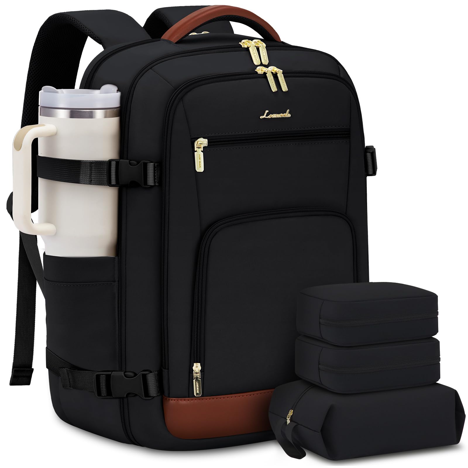 LOVEVOOK Travel Backpack For Women Flight Approved, 50L Large Carry On Backpack For Airplanes, Personal Item Travel Bag, Waterproof 18 Inch Laptop Backpack For Business Weekender Overnight, 4Pcs Set