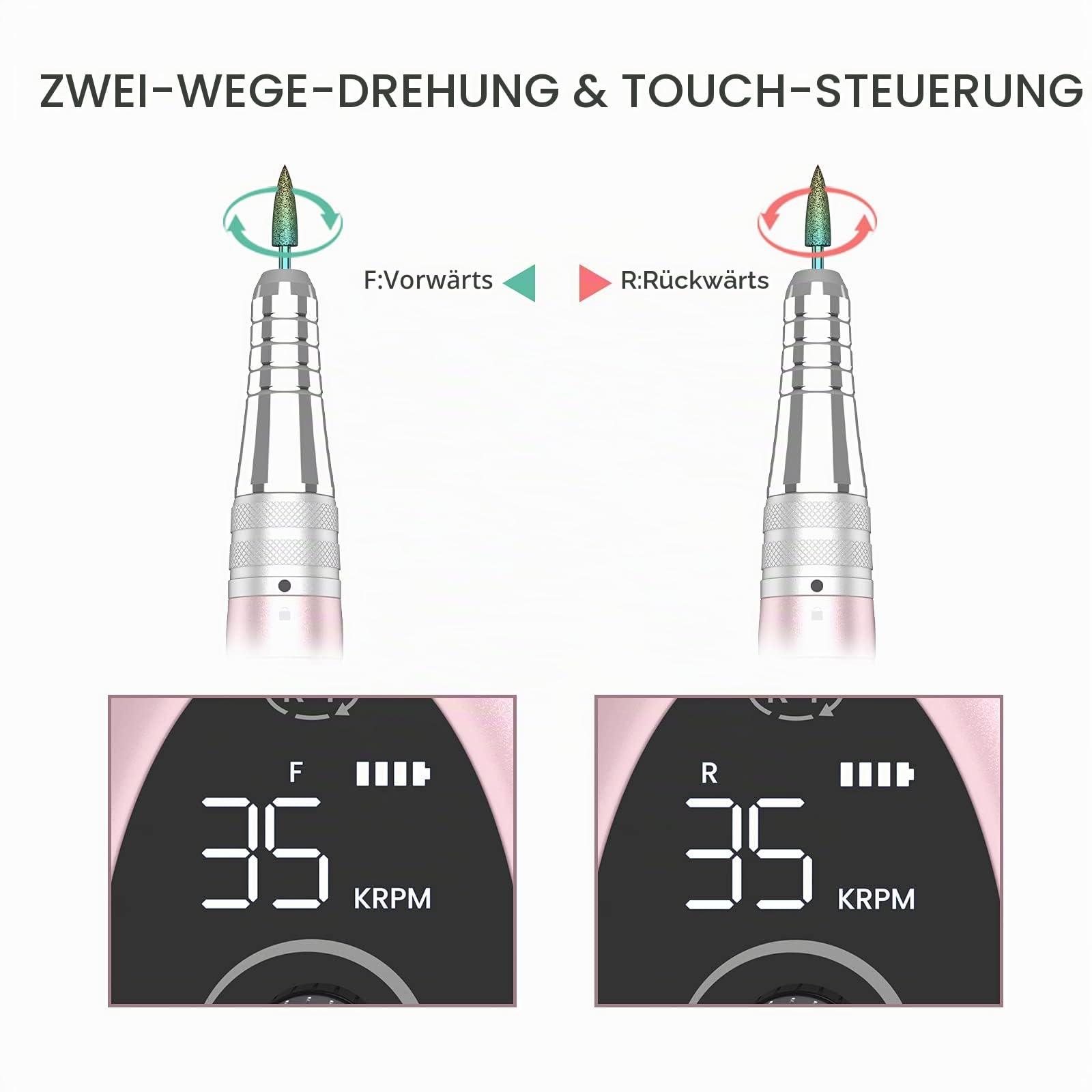 Nagelfräser für Gelnägel Aufladbare Elektrische Nagelfeile 35000 U/min Fräser mit LED Display & Fußpedal und 6 in 1 Bit USB Maniküre Pediküreset Elektrisch für Salon und Anfänger