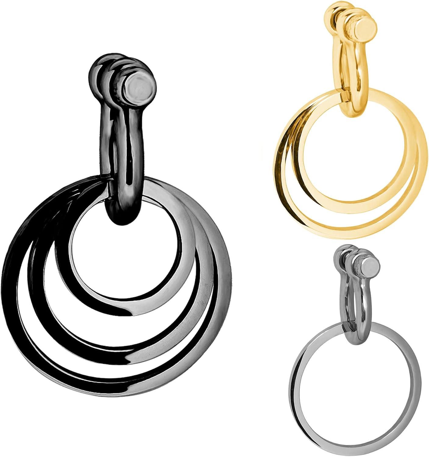 Large Hoops Dangling Ear Gauges Surgical Steel Ear Hangers for Ear Tunnels Black Teardrop Dangle Ear Plugs Gauges for Women Gold Screwed Ear Tunnels and Plugs Size 6G 4G 2G 0G 00G