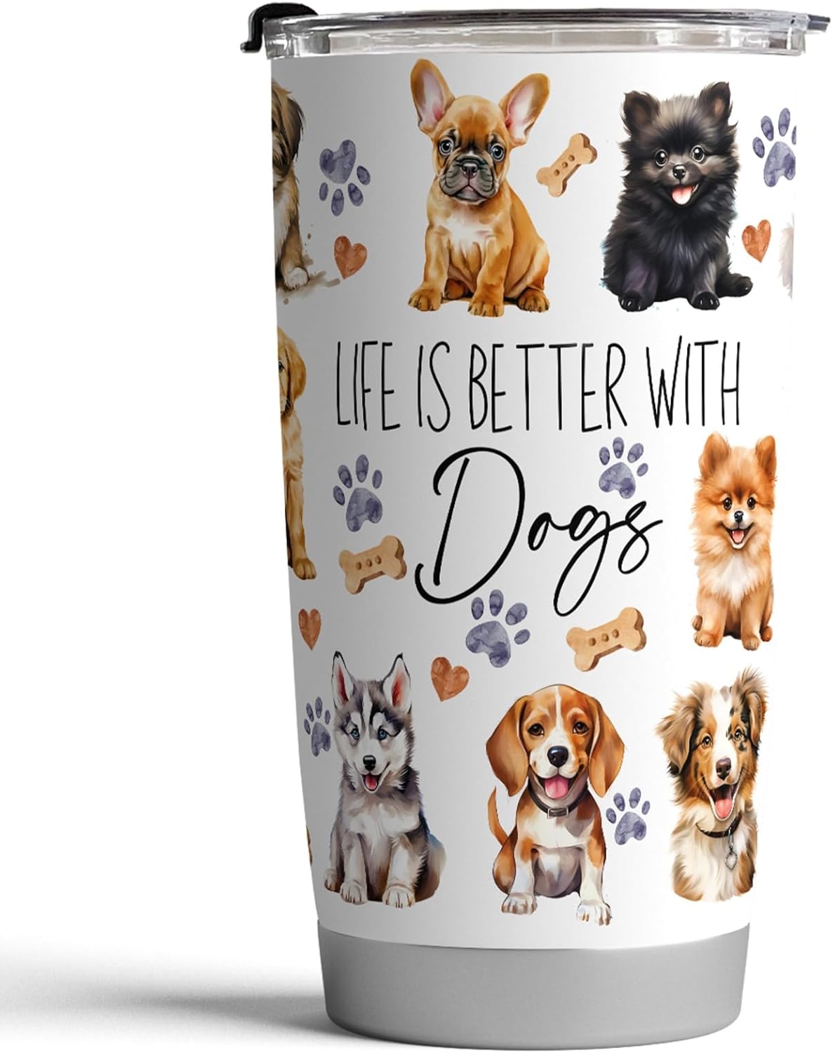 Fancyfams Dog Tumbler 20 oz Stainless Steel Cup, Dog Mom Gifts for Women Mug Men Puppy Lover Gifts Mama (Better With Dogs)