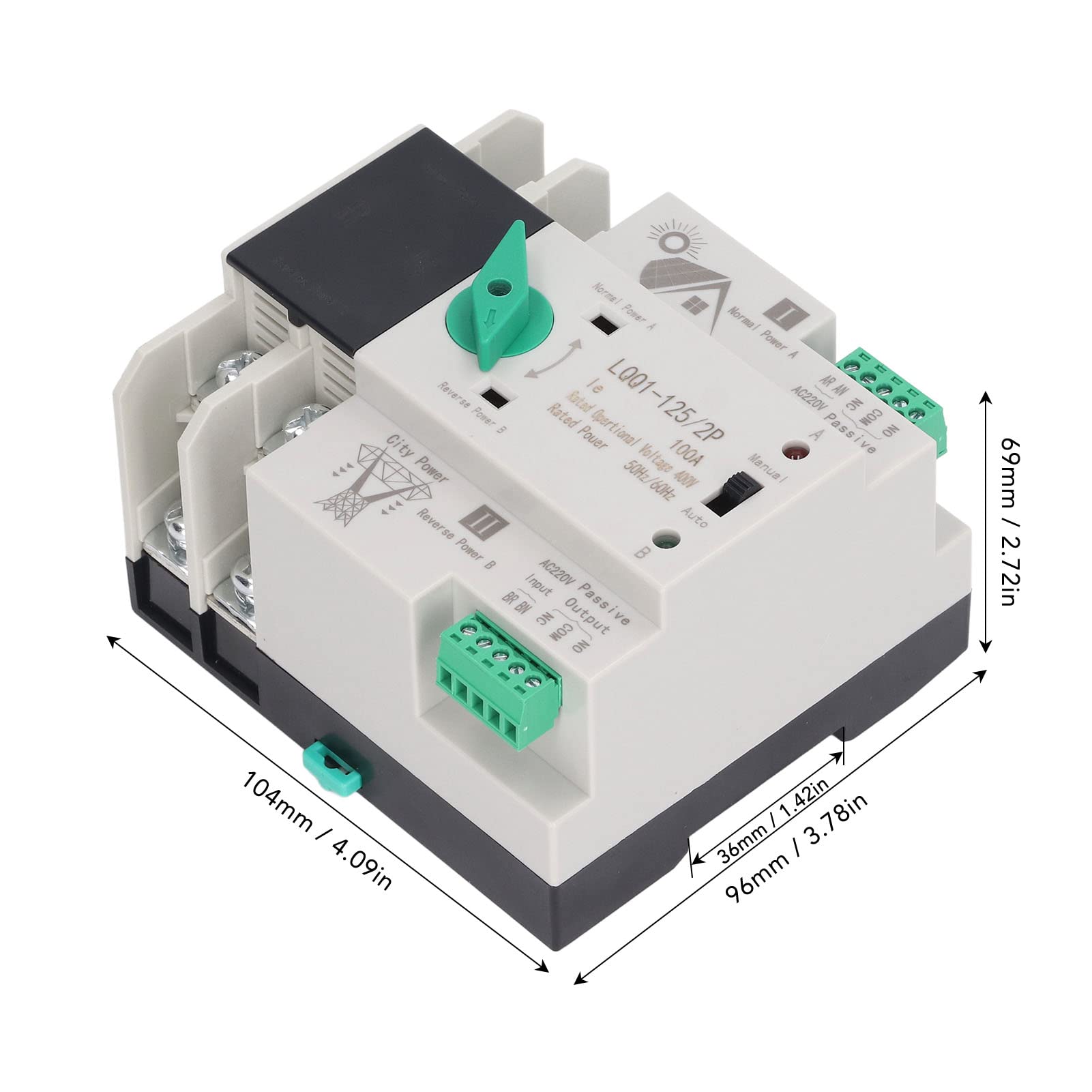 Fockety Interruttore di trasferimento automatico di potere doppio, commutatore doppio del generatore di potere di AC400V 100A 2P, interruttore di circuito elettronico della famiglia