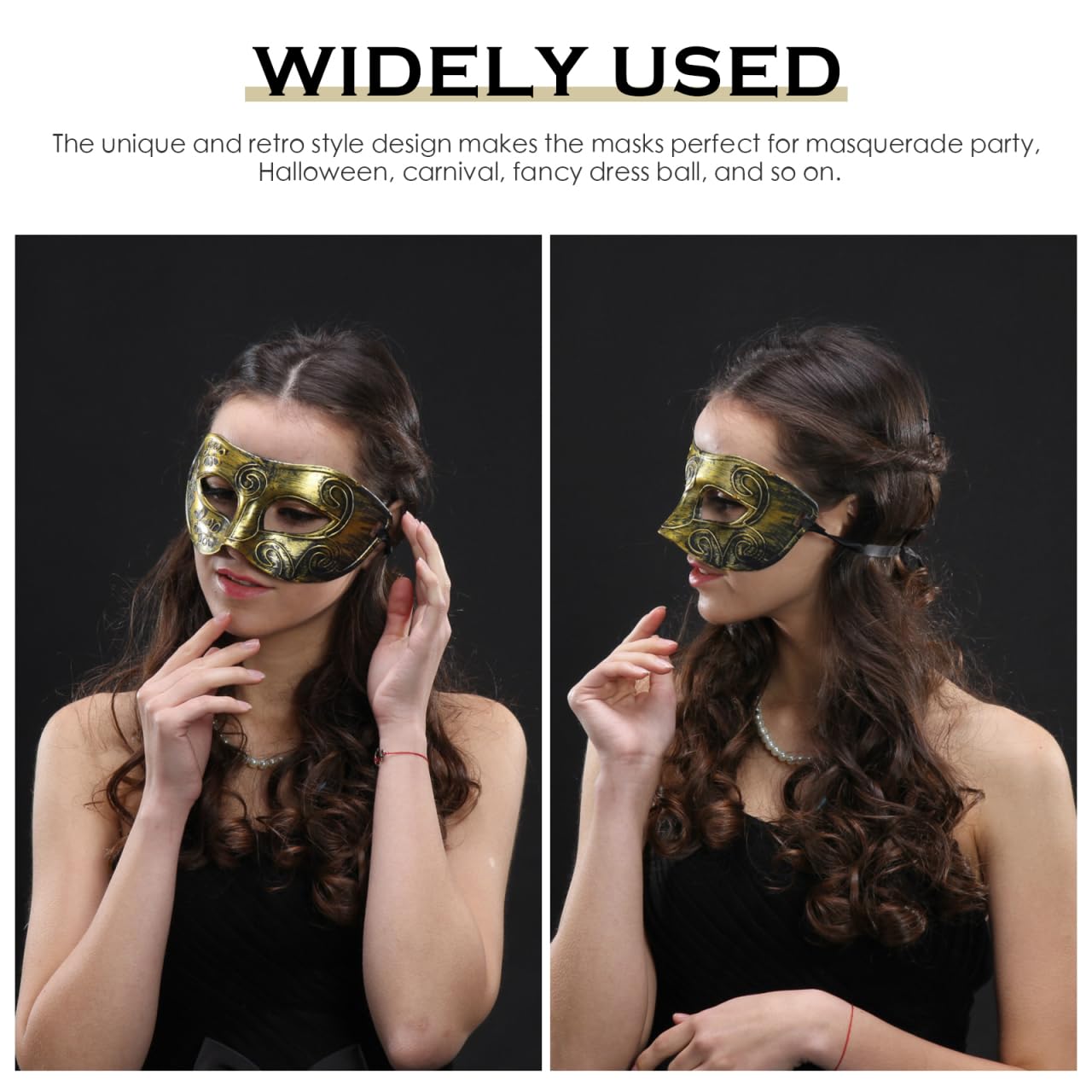Amosfun 2pcs Masquerade Mask Men Vintage Venetian Party Half Face Masks Adults for Halloween Costume Mardi Gras Ball Proms Carnival Accessory - Image 4