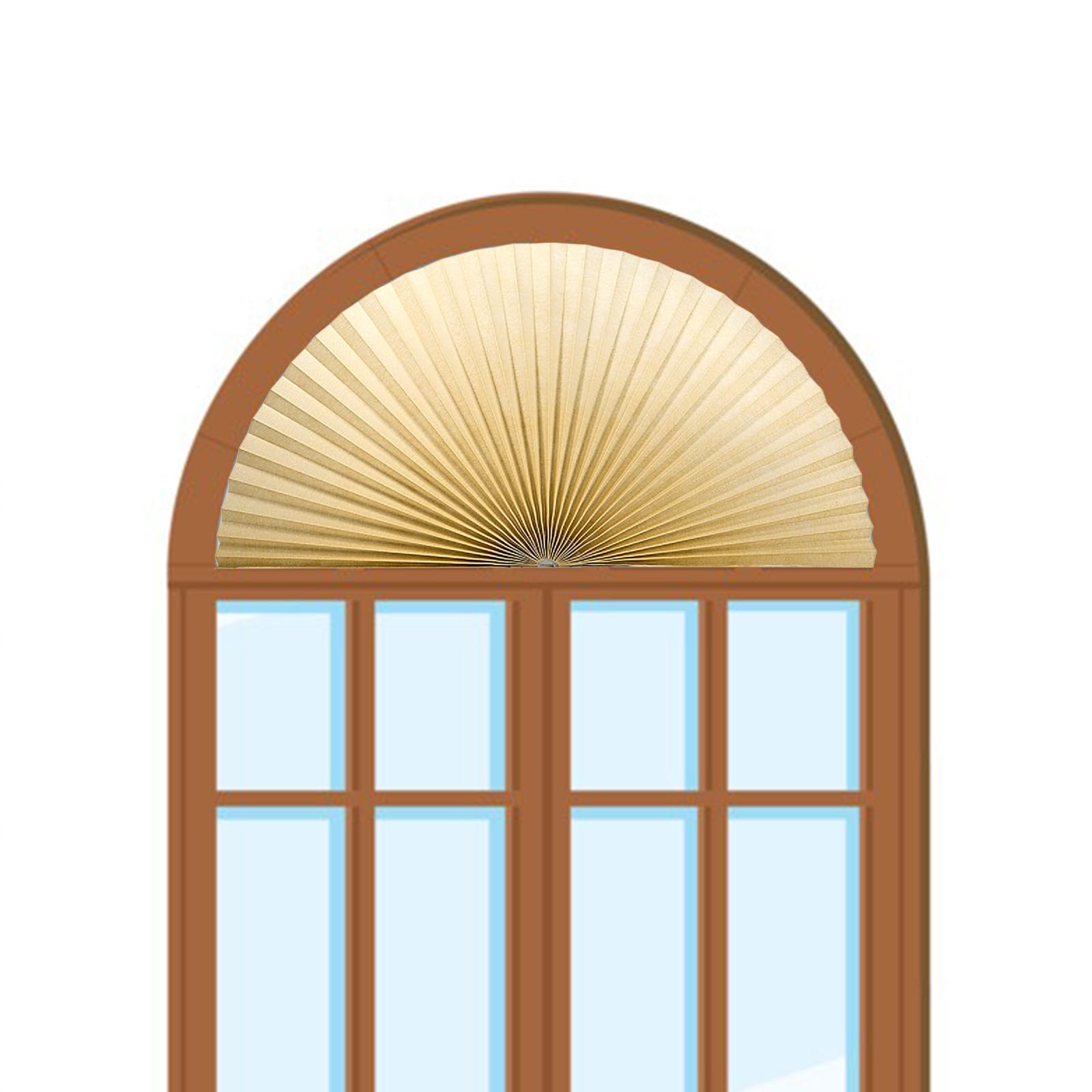 Blaward Arch Window Shade Half Circle Pleated Blinds Self Adhesive No Drill Light Filtering Fabric Semi Circle Half Round Window Shade Arched Window Coverings for Living Room Bathroom Kitchen Windows