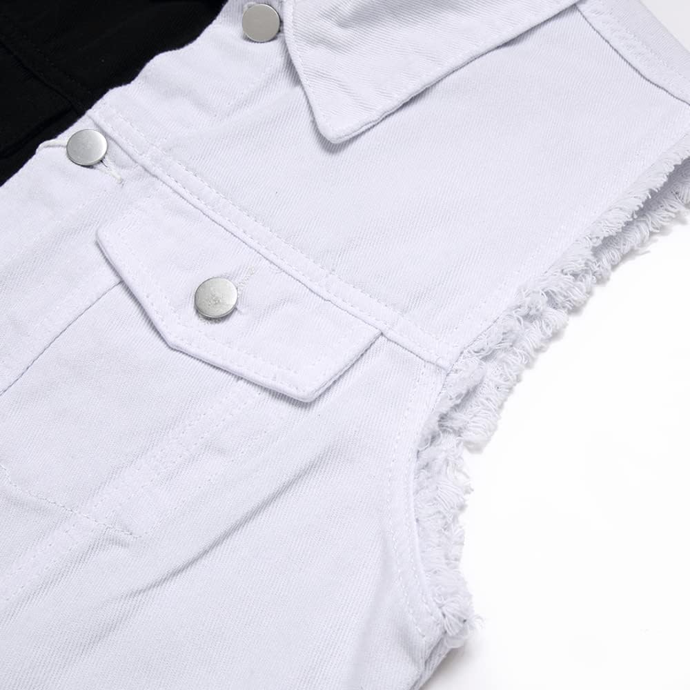 Men's Denim Vest,Sleeveless Jacket Slim Fit Vintage Casual Ripped Summer Jean Vest for Men - Image 3