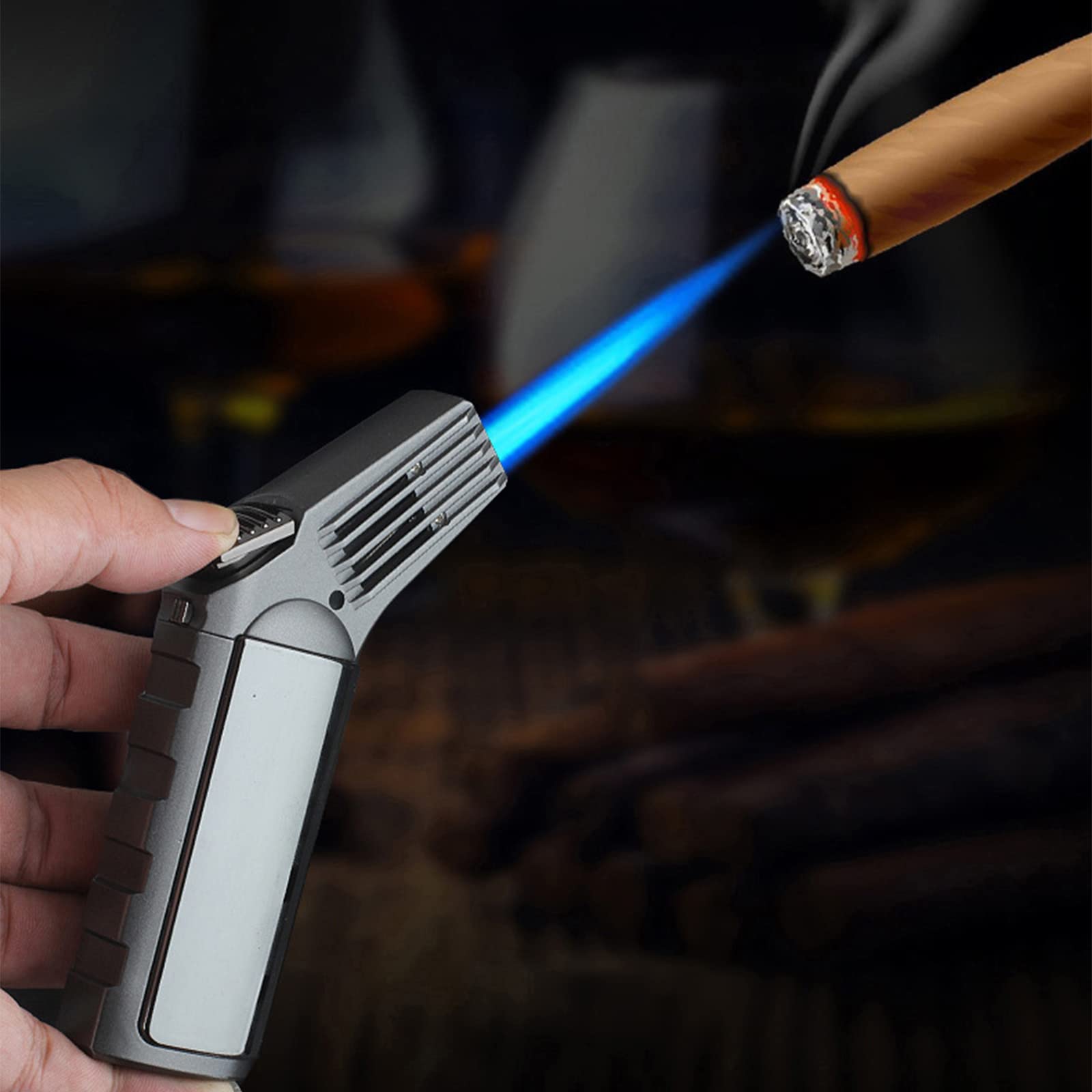 Briquets Torche Briquet Coupe-Vent Briquet Rechargeable Flamme à Jet Réglable Barbecue Cuisine Cheminée Bougies Allumage avec Valve à Air