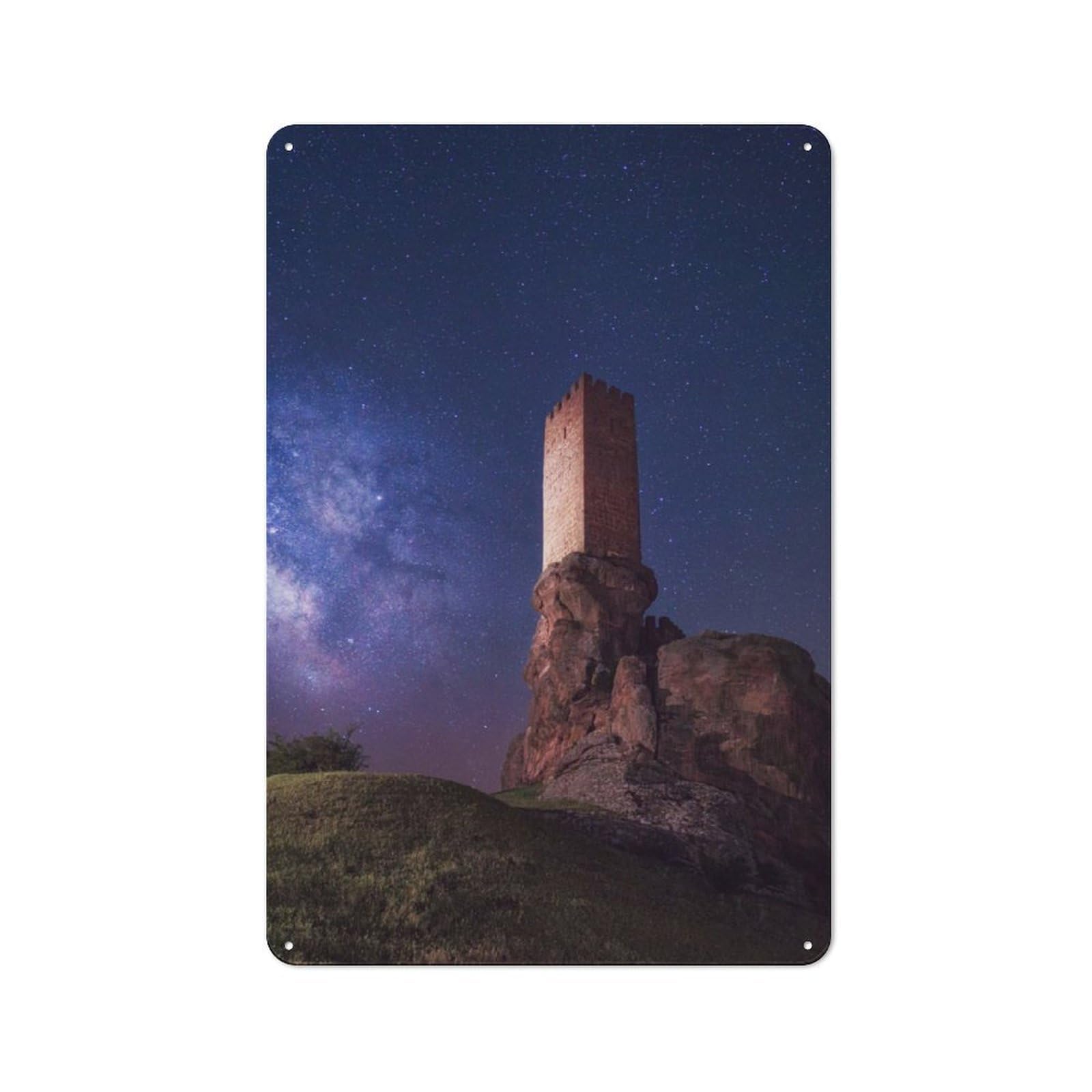 Junmoney Night At Tower Of Joy Rustic Tin Wall Plaque 30X20cm For Guest Room Or Hallway, For Garage, Workshop And Man Cave Decoration