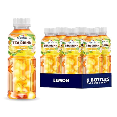 Mogu Mogu Lemon Tea Flavor, Chewy Iced Tea with Nata de Coco (Coconut Jelly) Refreshing & Fun BubbleTea Alternative, Asian Snackable Beverage