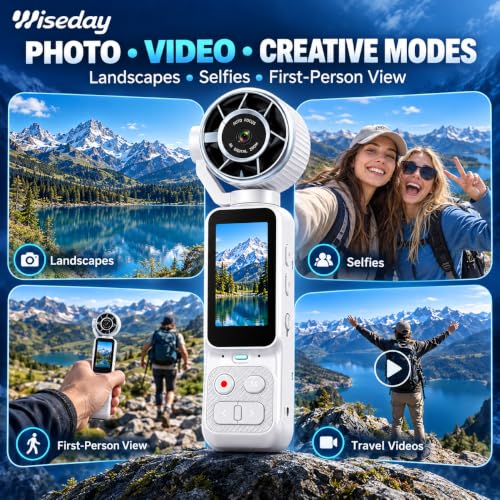 2-in-1 Handheld Pocket Camera & Cooling Fan,180° Rotating Lens Vlogging Cam - image 6