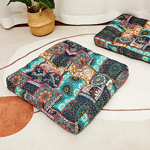 2 Pcs Meditation Pillow Turquoise Meditation Floor Pillows Large Meditation Cushion for Yoga Boho Floor Pillow Indian Style Mat Square Meditation Accessories for Room Outdoor Decor 22 x 22 Inch