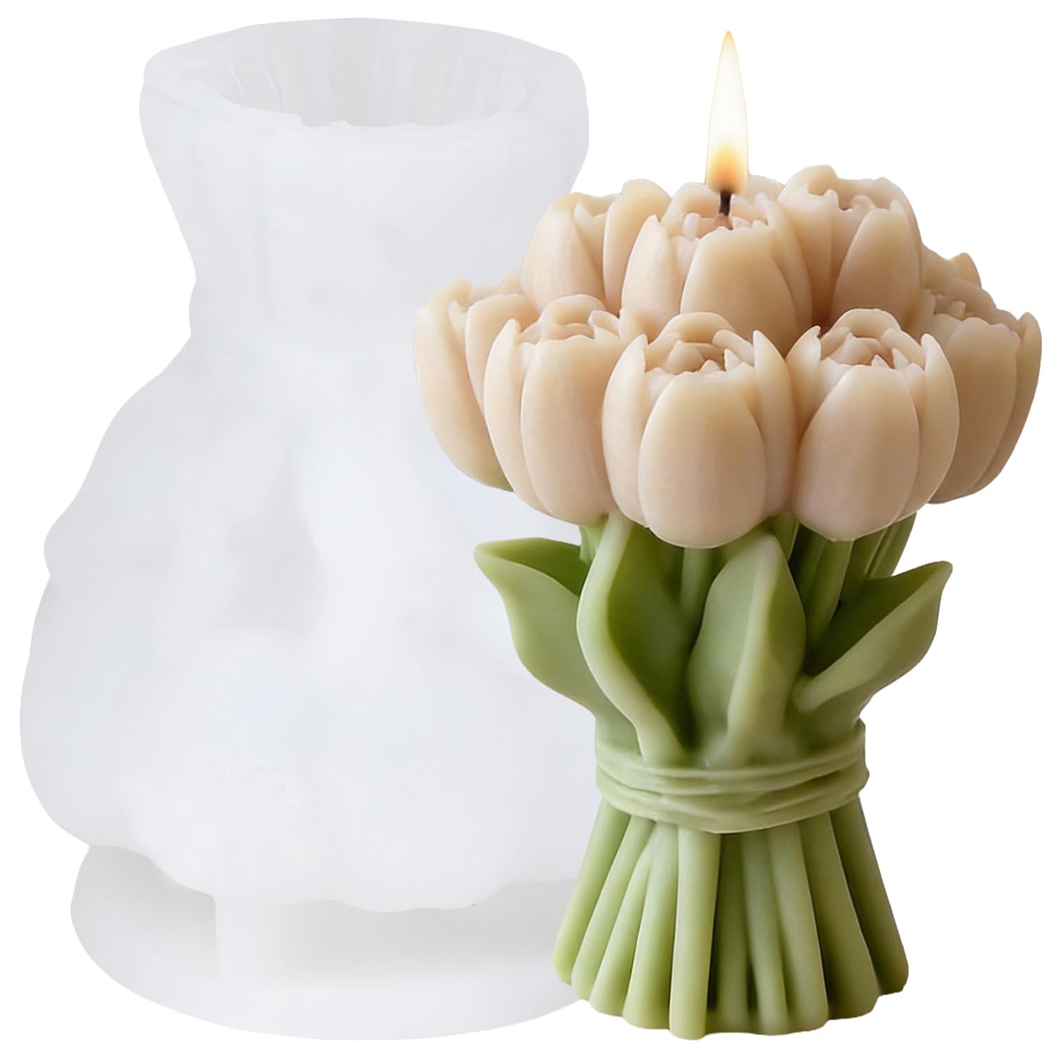 XIAOSHUI Tulip Flower Candle Mould Tulip Bouquet Silicone Candle Moulds for Candles Making Resin Casting Aromatherapy Candles Wax Home Decoration