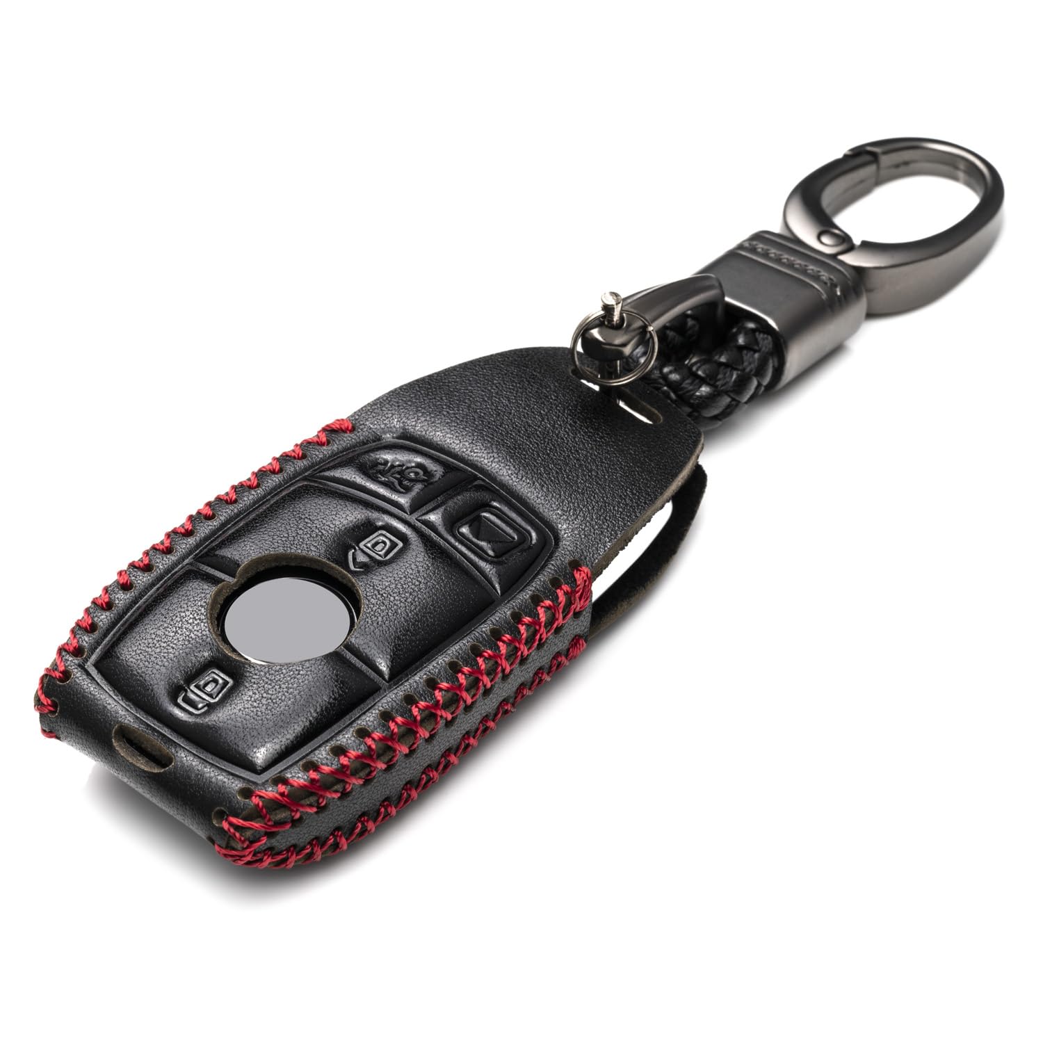 Sponsored Ad - Vitodeco Genuine Leather Smart Key Fob Case with Leather Key Strap Compatible for Mercedes-Benz A, C, E, S, CLA, CLS, GLA, GLB, GLC, GLE, GLS, G Glass (2017 - 2024) - 4-Button, Black/Red
