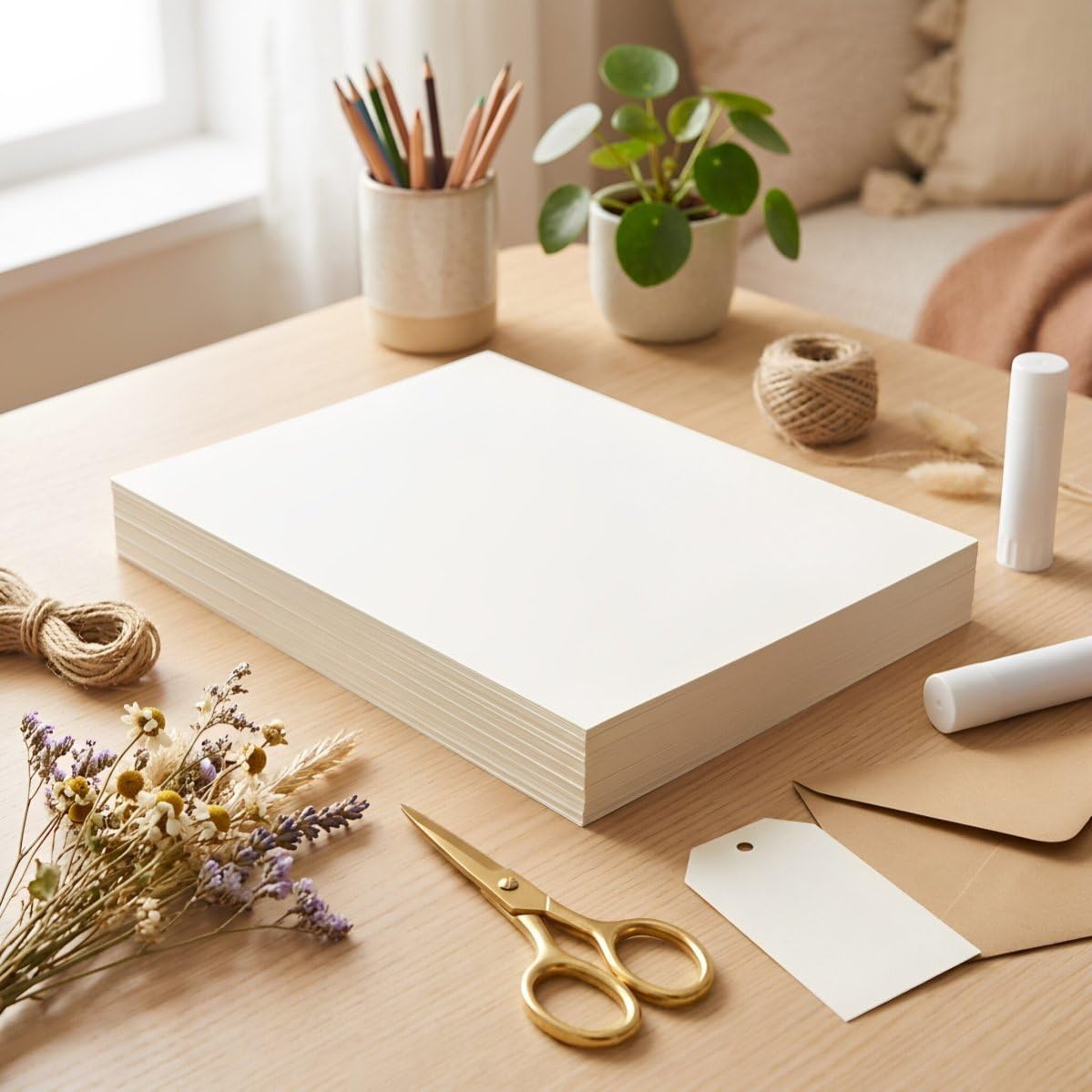 100 Stück Elfenbeinfarbener Karton Packung im A4 Format | Papier mit Seidiger Glatter Oberfläche, Dezente Struktur, für Menükarten