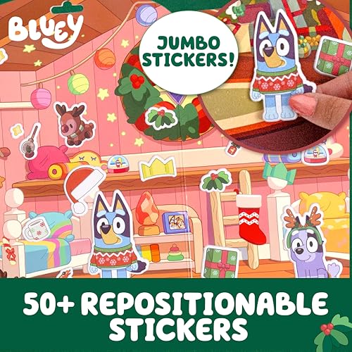 Image of Bluey Holiday Sticker Playset, 50+ Repositionable Stickers, Double-Sided Play Scene, Christmas Toys & Games, Stocking Stuffers, No-Mess Toddler Travel Toys, Holiday Road Trip Activities for Kids
