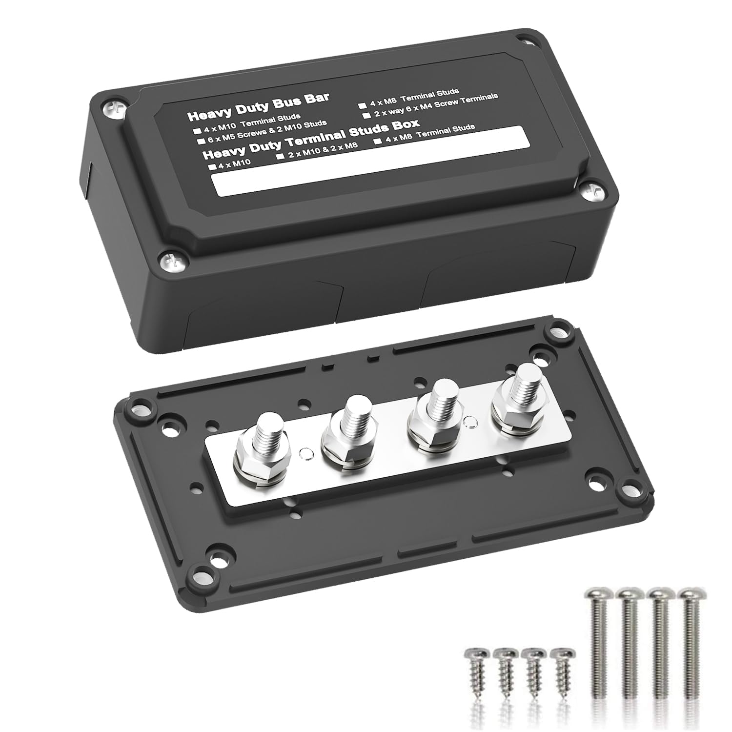 300A Bus Bar 12V Waterproof Marine Bus Bar Heavy Duty Module Design Power Distribution Block with 4 X M8(5/16") Terminal Studs Battery Bus Bar for Marine Car RV Truck Solar Systems (Black)