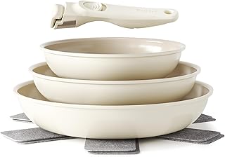 Redchef Lot de poêles et poêles en céramique avec poignée amovible et anti-adhésives 20/24/28 cm pour le camping, sans PTFE, sans PFOA, peu encombrantes, passent au lave-vaisselle (beige)
