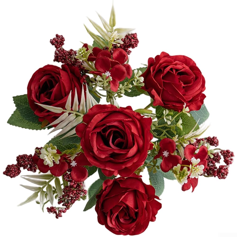 Bouquet de roses rouges en soie pour mariage elegant et decoration de table de reception