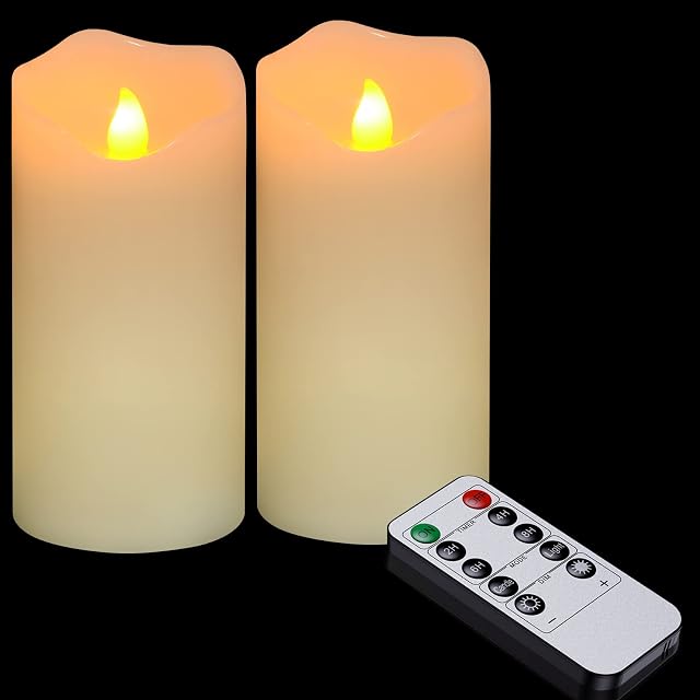 Ymenow Real Wax Pillar Candles with Remote (3*6"), 2pcs Battery Operated Flameless Real Wax LED Pillar Candle Lights with 2/4/6/8H Timer for Home Table Halloween Christmas Decorations - Warm White